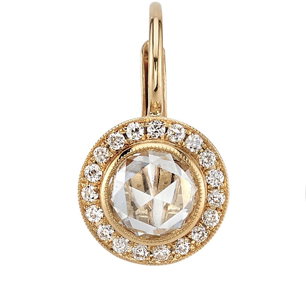 1.00ctw F-G/VS rose cut diamonds with 0.20ctw old European cut accent diamonds set in handcrafted 18K yellow gold lever back earrings.

Our jewelry is made locally in Los Angeles and most pieces are made to order. For these made-to-order items,
