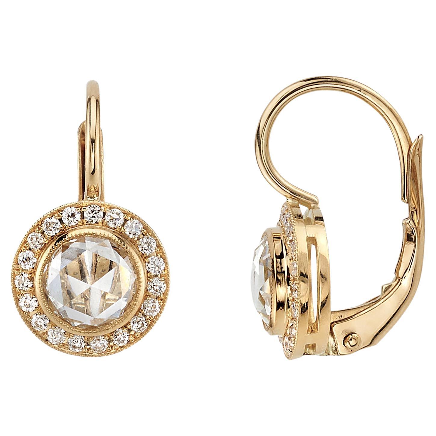 Handcrafted Mia Rose Cut Diamond Drop Earrings by Single Stone For Sale