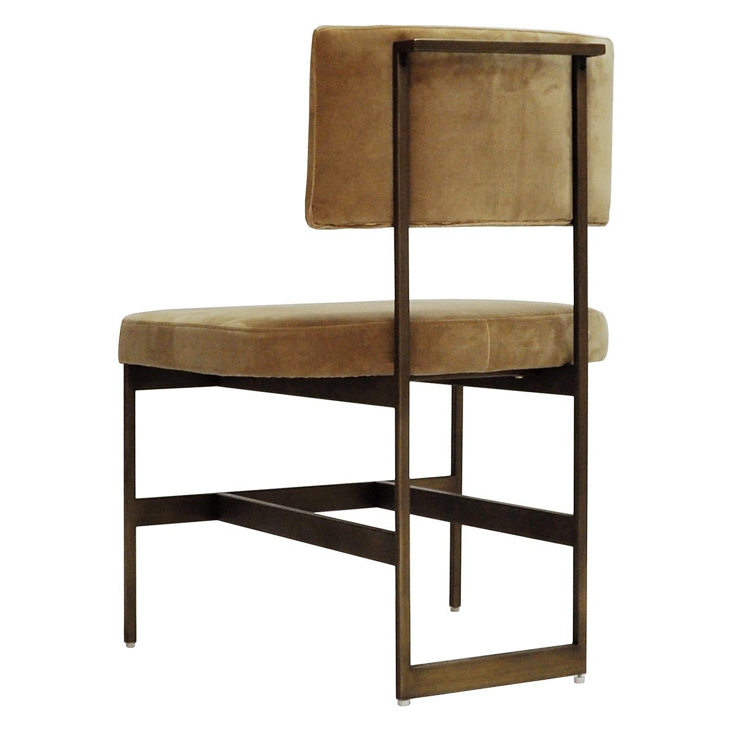 Set of 6, Mid-Century Modern Dining Chairs in Camel Velvet and Antique Bronze In New Condition In New York, NY
