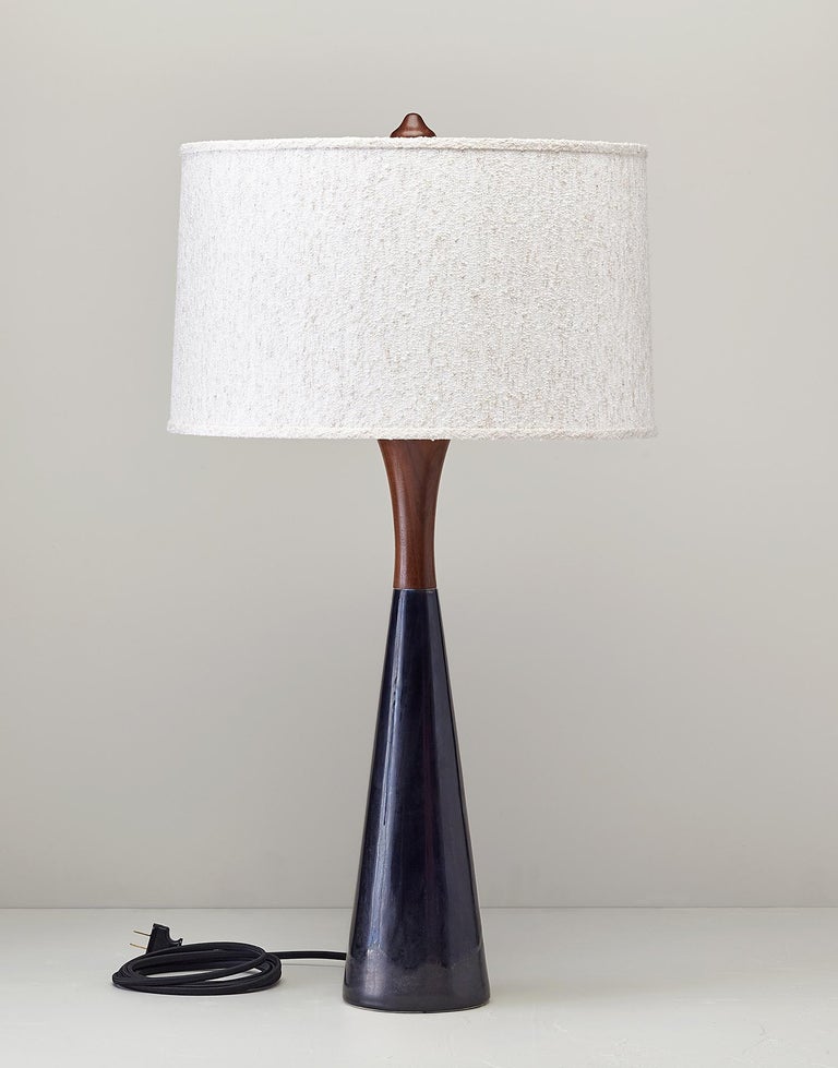 Handcrafted Mid-Century Modern Inspired Tall Porcelain and Walnut Table ...