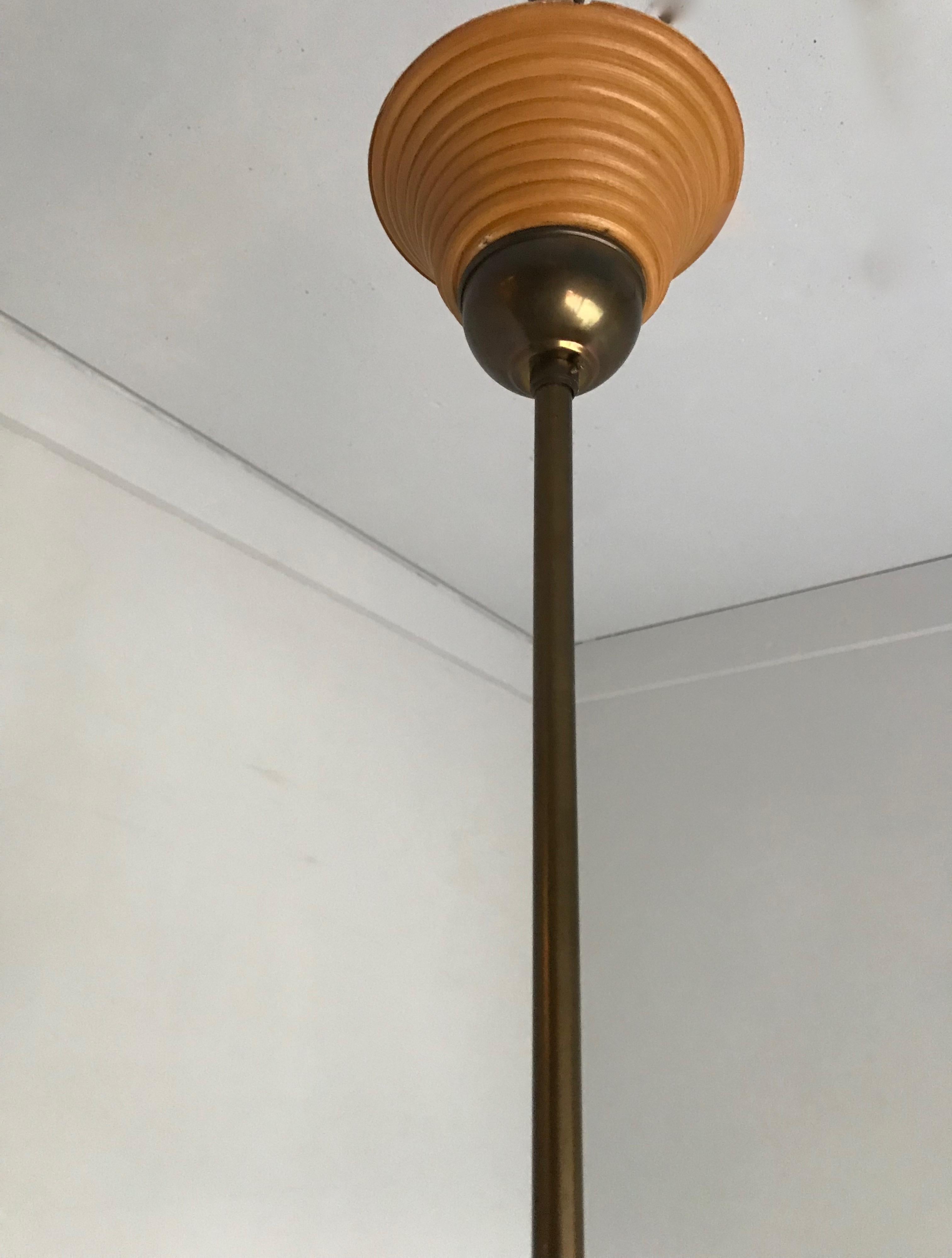 Handcrafted MidCentury Modern Rattan Pendant Light w. Adjustable Brass