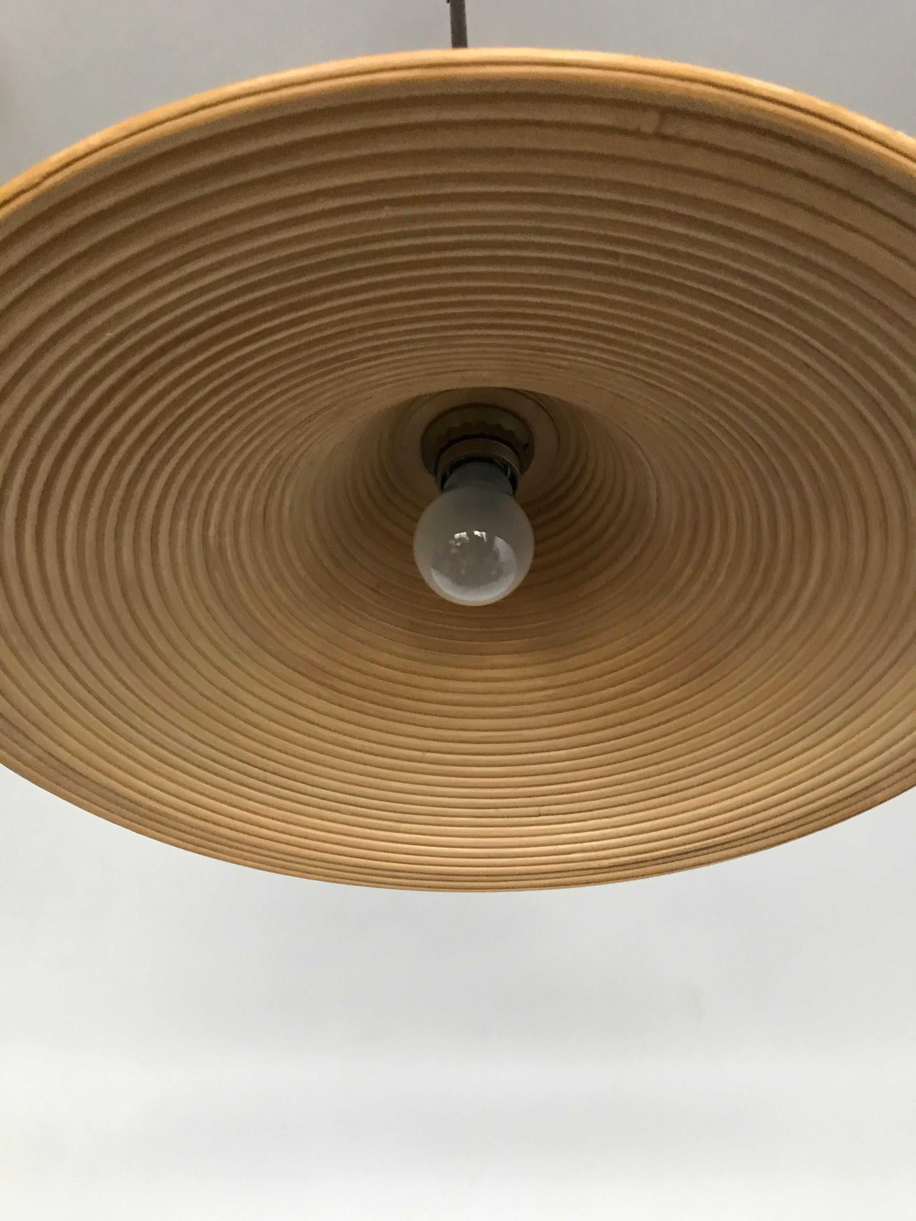 Handcrafted MidCentury Modern Rattan Pendant Light w. Adjustable Brass