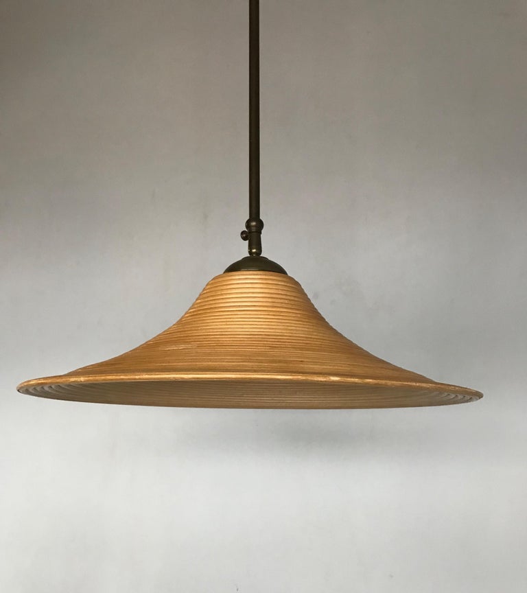 Handcrafted MidCentury Modern Rattan Pendant Light w. Adjustable Brass