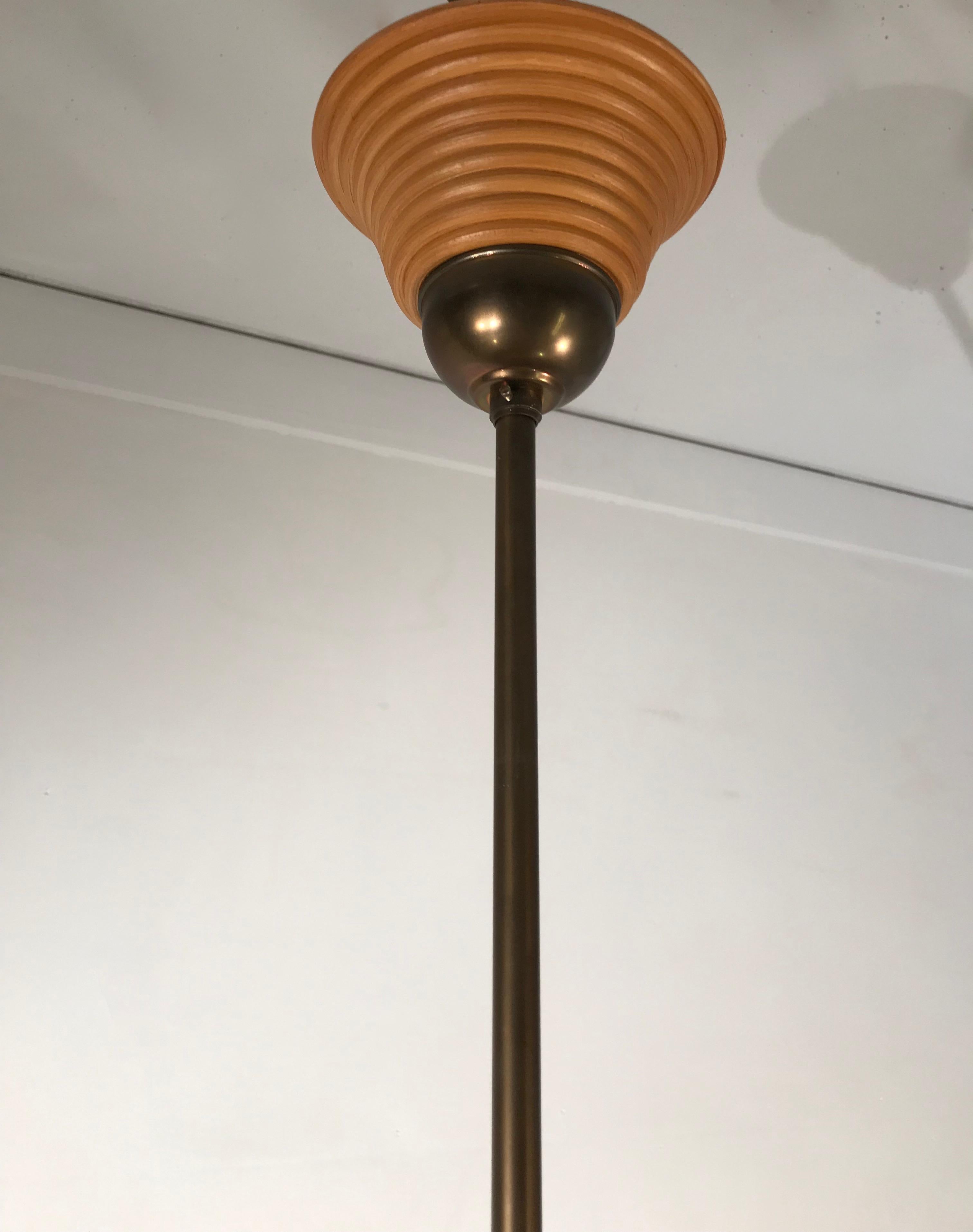 Handcrafted MidCentury Modern Rattan Pendant Light w. Adjustable Brass
