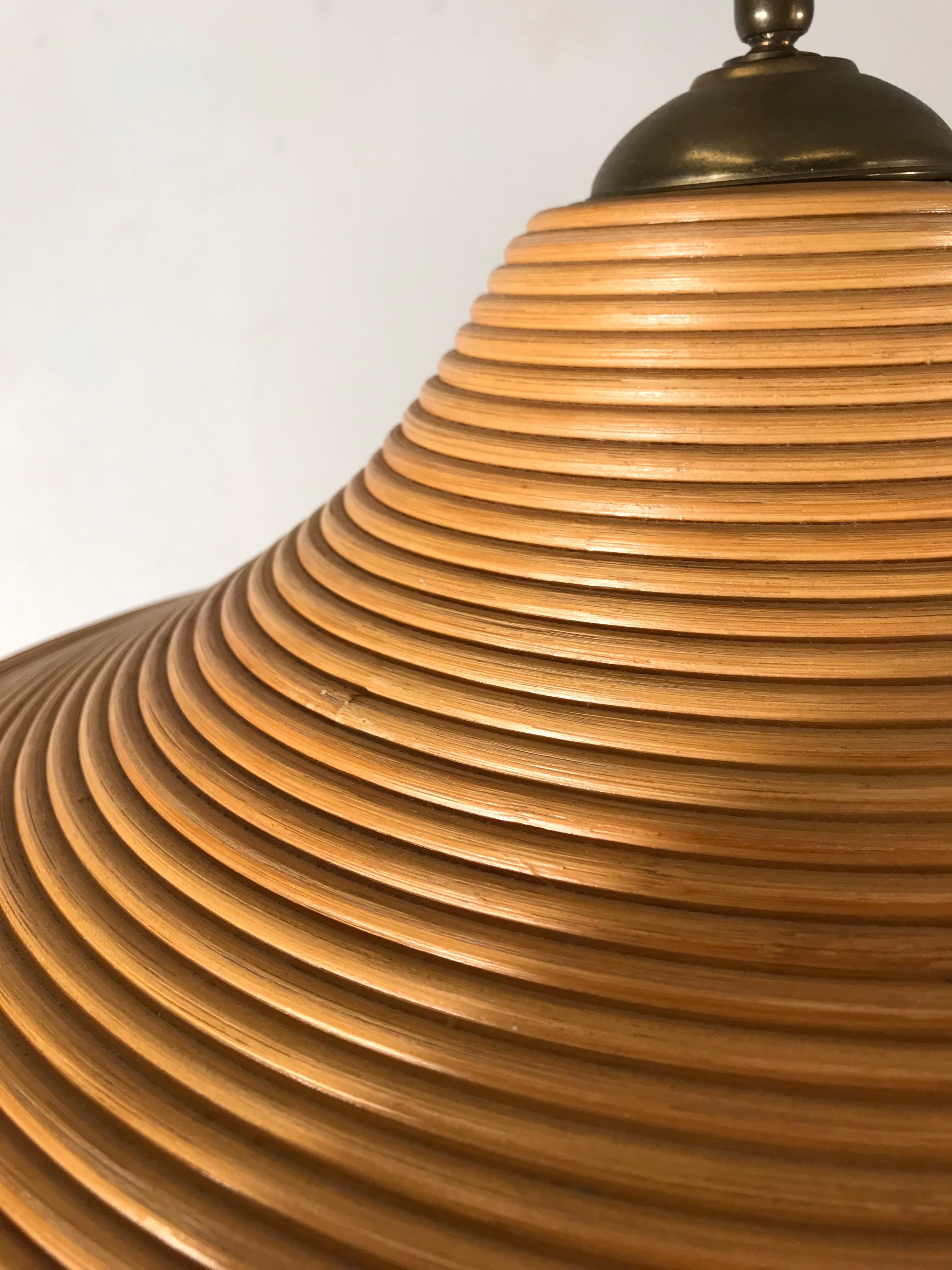 Handcrafted MidCentury Modern Rattan Pendant Light w. Adjustable Brass