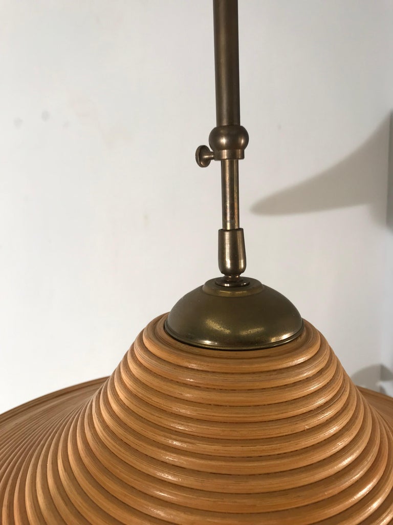 Handcrafted MidCentury Modern Rattan Pendant Light w. Adjustable Brass