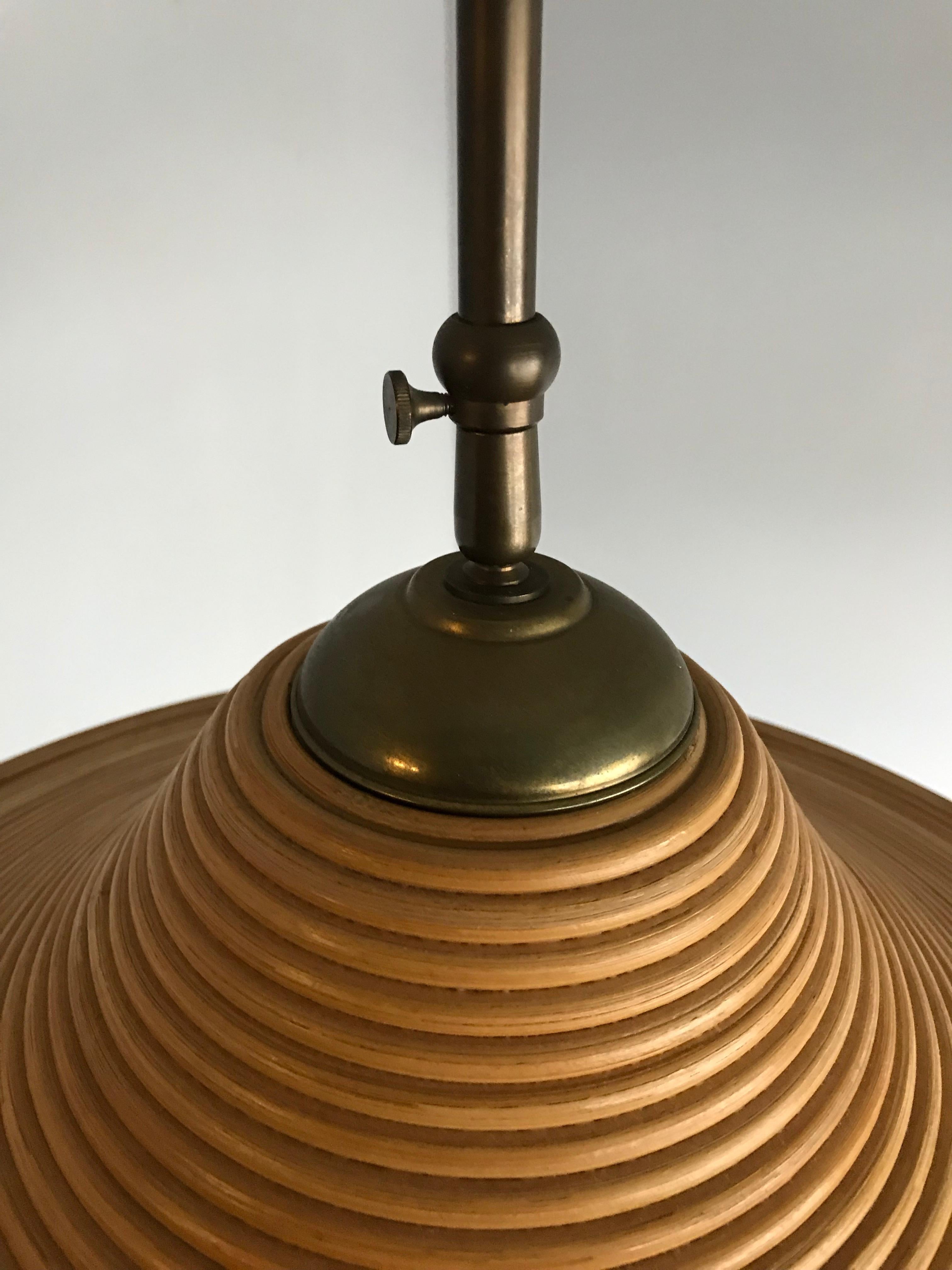 Handcrafted MidCentury Modern Rattan Pendant Light w. Adjustable Brass