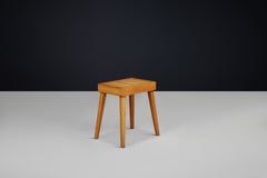 Handcrafted Mid-Century Modern Slatted Elmwood Stool or Side Table, France, 1960