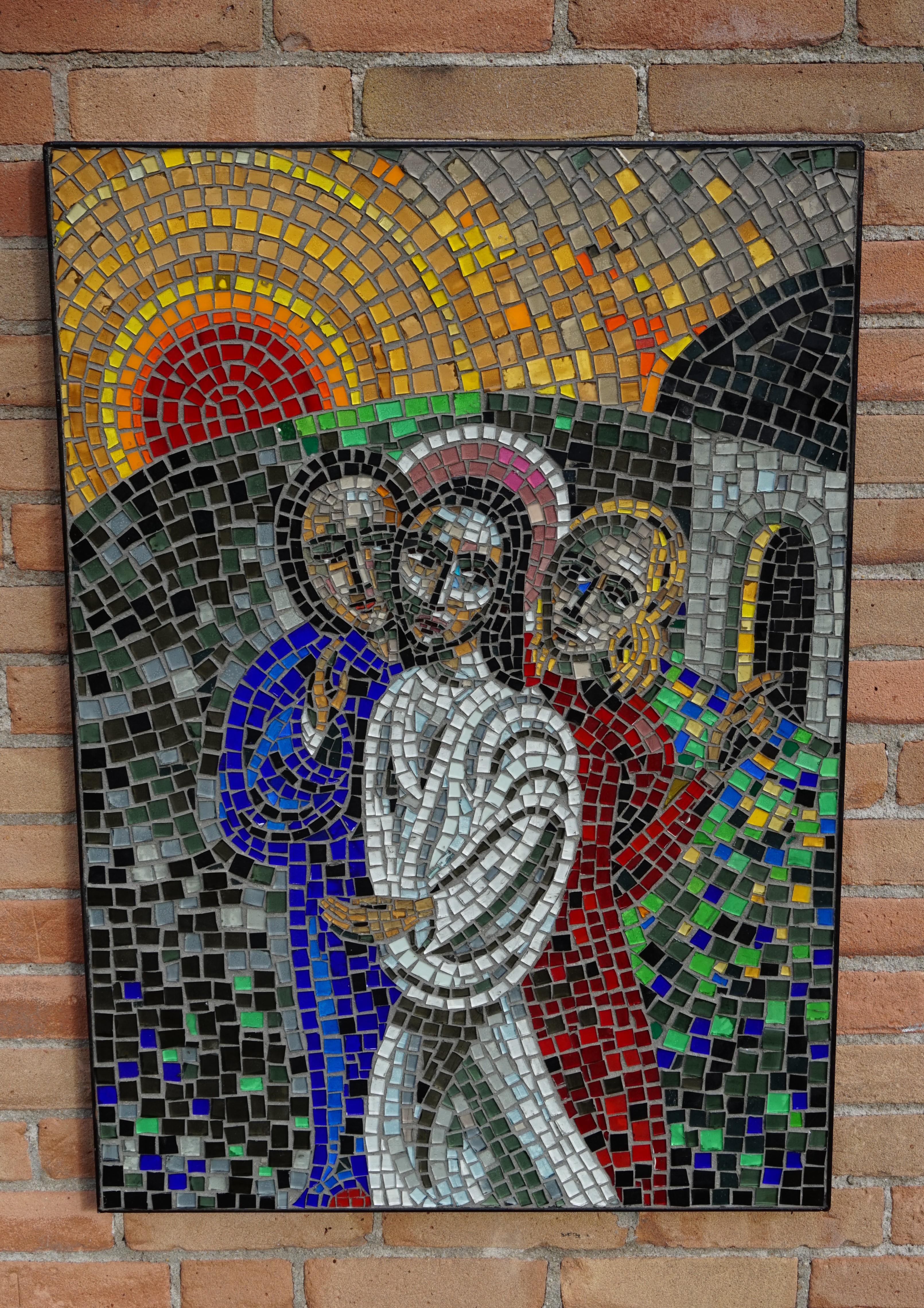Handcrafted Midcentury Glass Mosaic Picture of Resurrection of Jesus in Frame 2