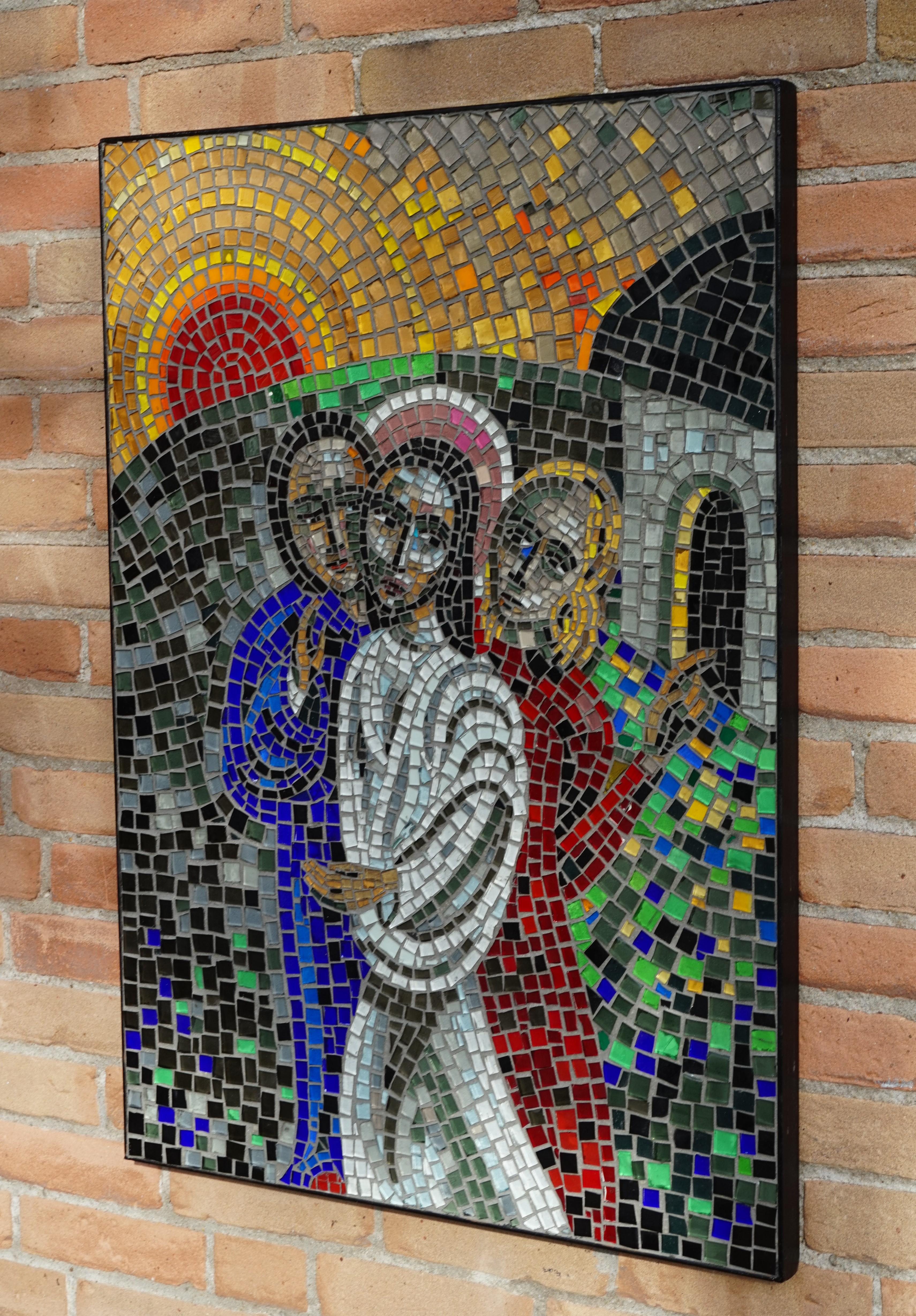 Handcrafted Midcentury Glass Mosaic Picture of Resurrection of Jesus in Frame 4