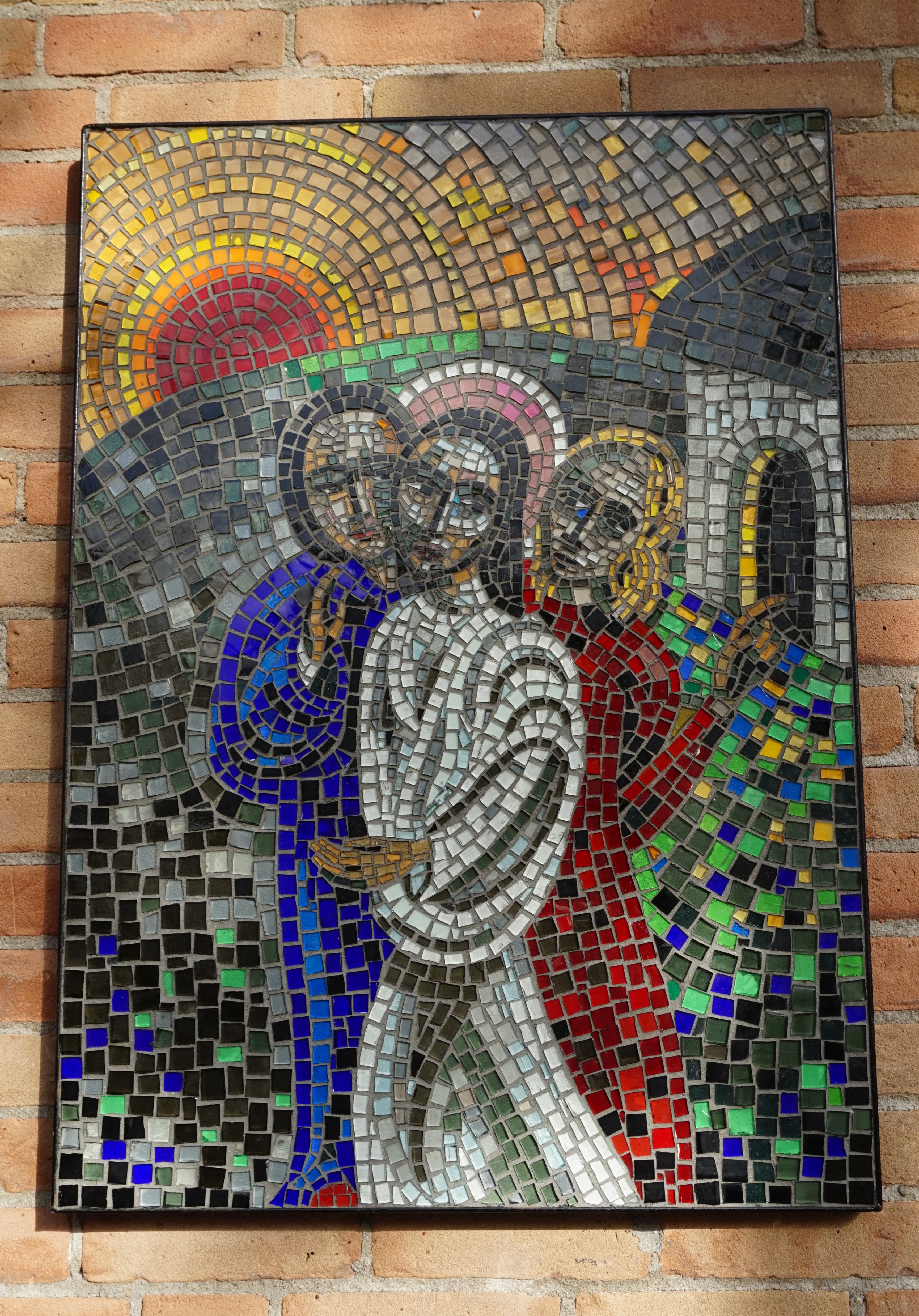 Handcrafted Midcentury Glass Mosaic Picture of Resurrection of Jesus in Frame 6