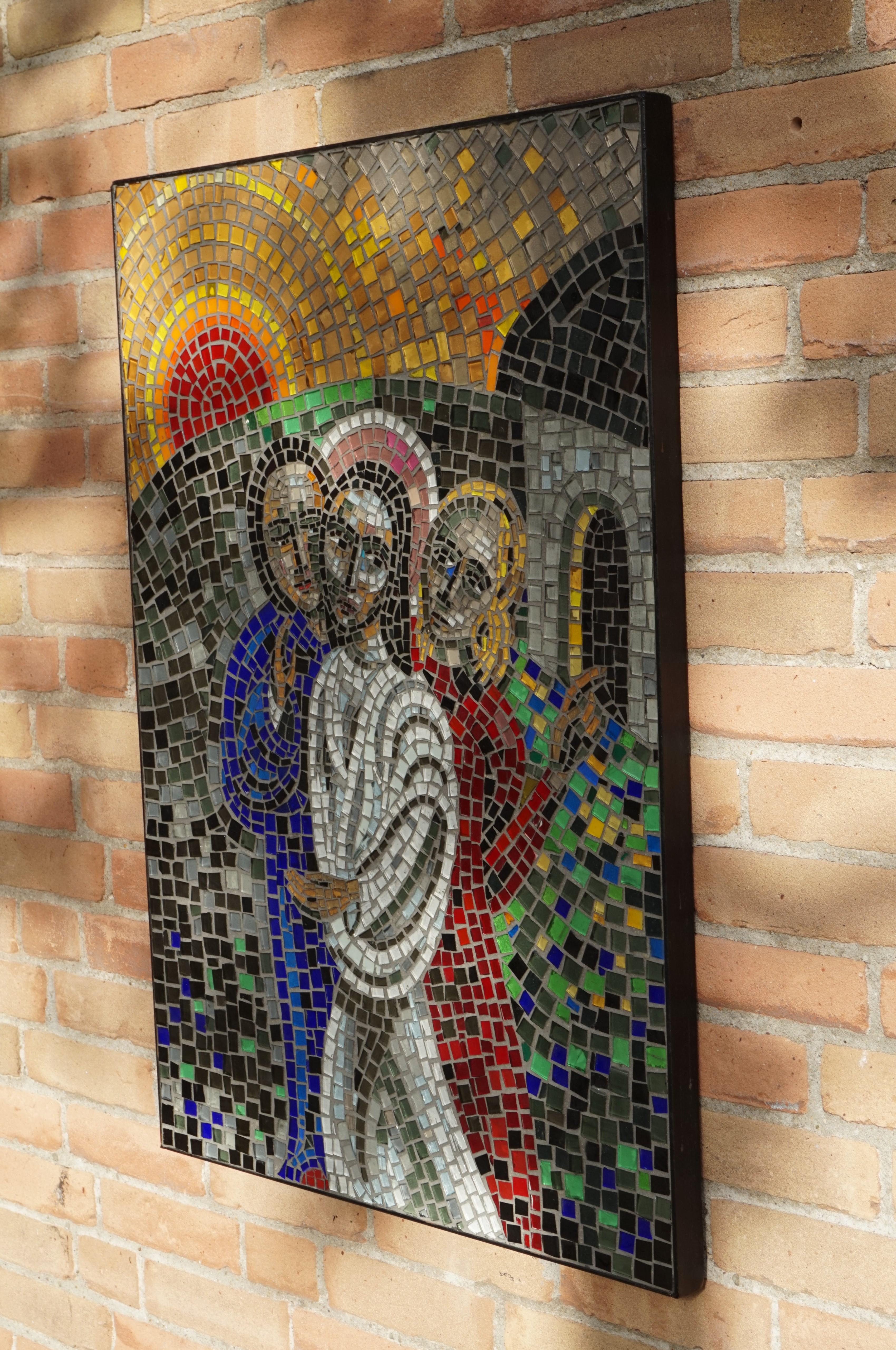 European Handcrafted Midcentury Glass Mosaic Picture of Resurrection of Jesus in Frame