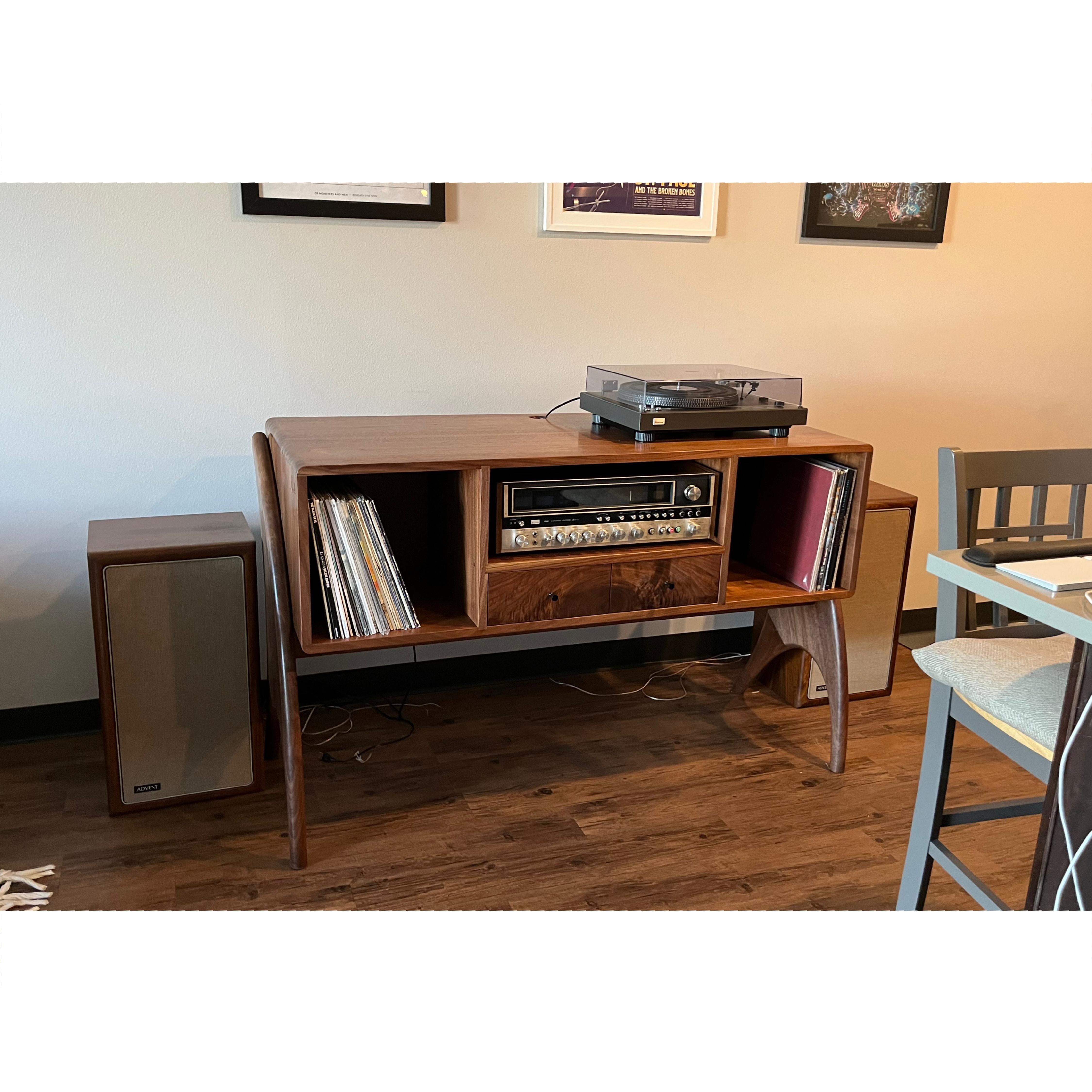 Handcrafted Midcentury Stye Turntable and Record Cabinet In New Condition For Sale In Seneca, IL