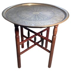 Handcrafted Middle Eastern Folding Tea Table, Brass Tray, 1900s Design