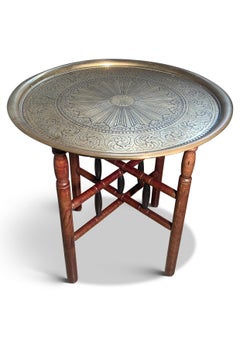 Antique Middle Eastern Folding Table with Brass Tray