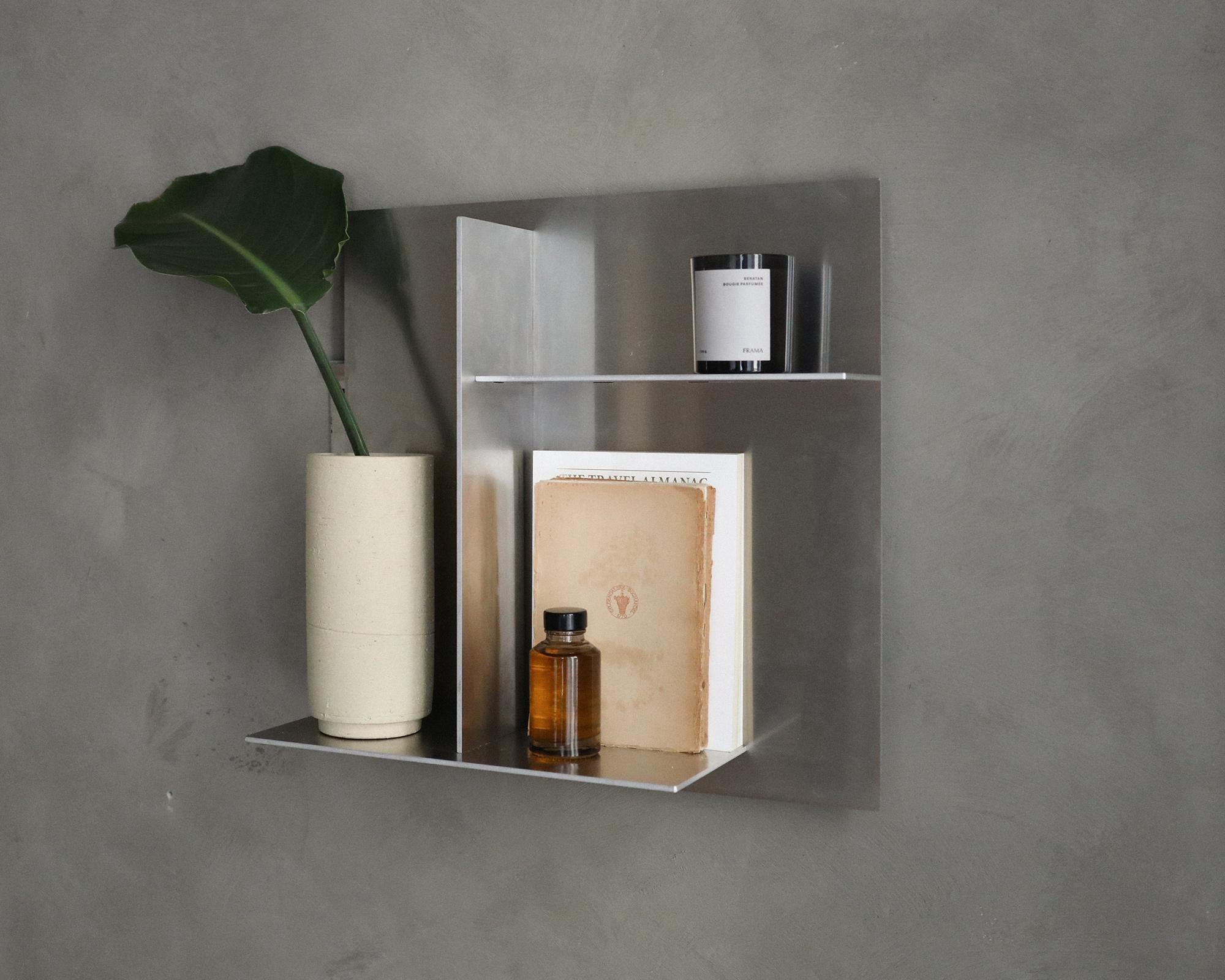 Scandinavian Modern Scandinavian Handcrafted Minimal Design in Riveted Aluminium Wall Shelf.