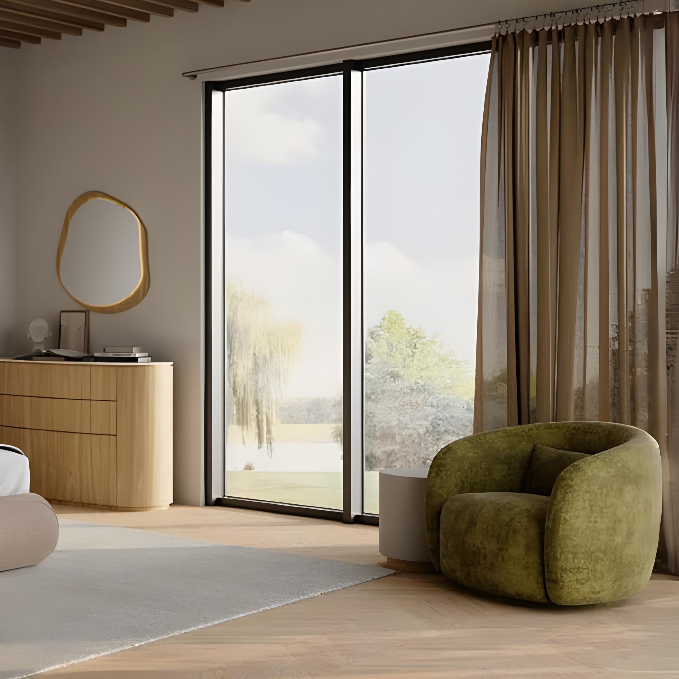 Bois Commode ovale minimaliste fabriquée à la main en chêne moka en vente