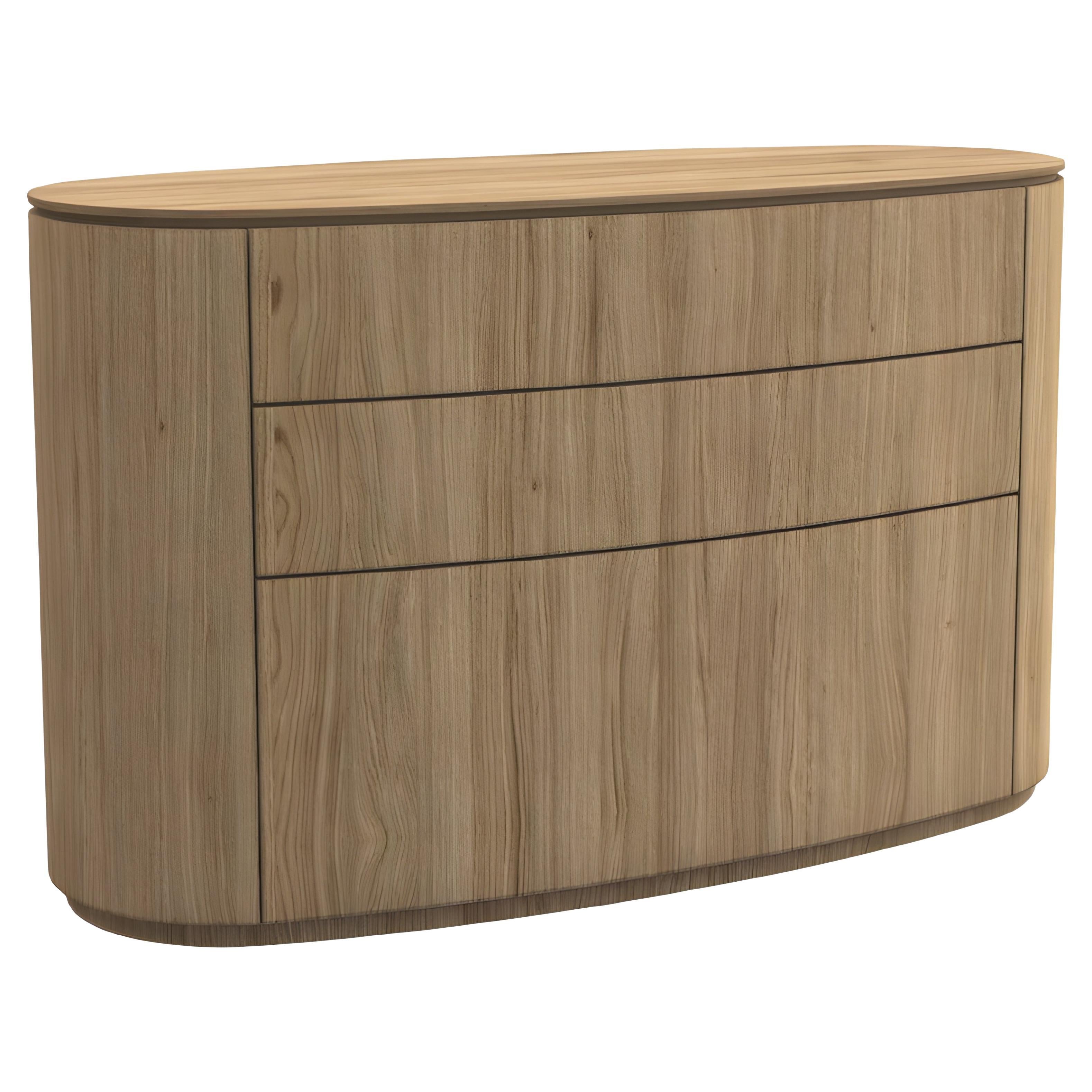 Cassettiera ovale minimalista realizzata a mano in Oak Oak