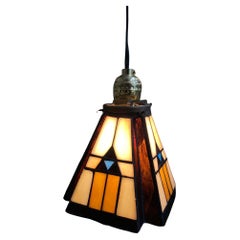 Retro Handcrafted Mission Style Stain Leaded Glass Hanging Lamp, 3 Available