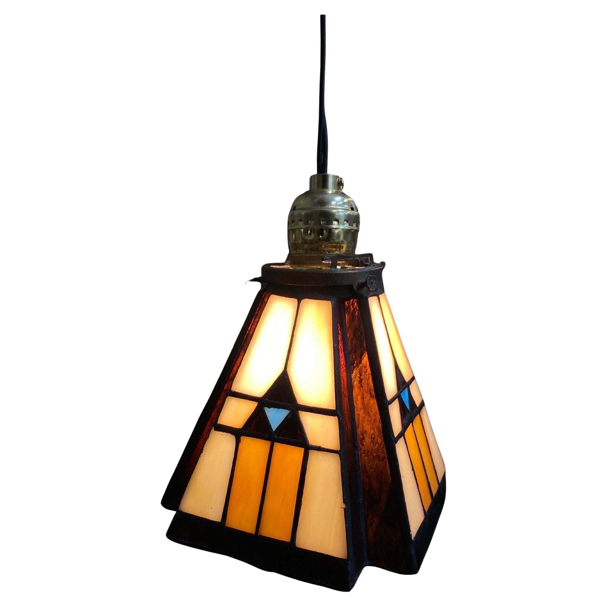 Handcrafted Mission Style Stain Leaded Glass Shade, 2 Available For Sale