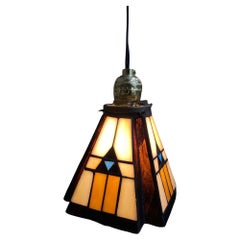 Retro Handcrafted Mission Style Stain Leaded Glass Shade, 2 Available