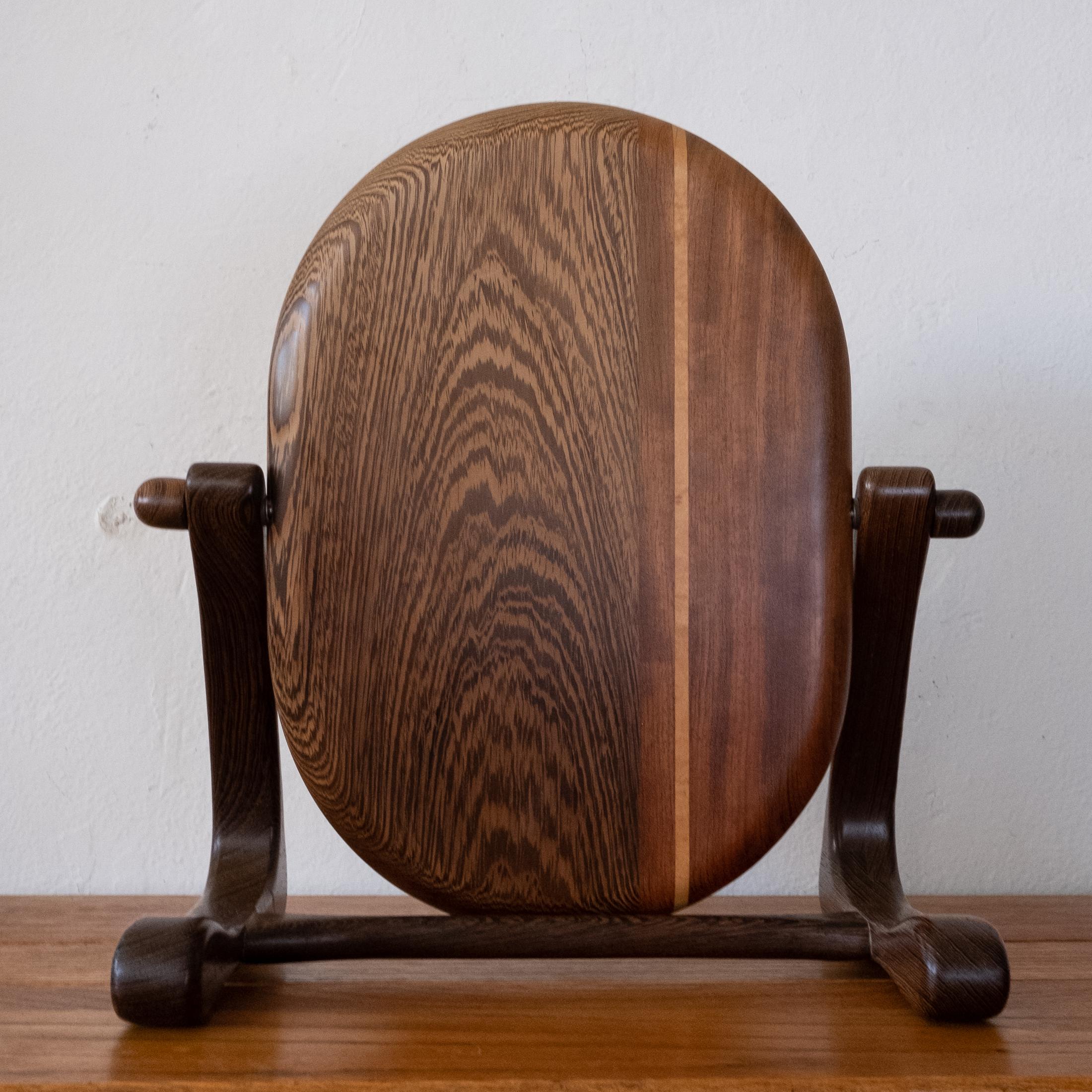 American Handcrafted Mixed Wood Table Top Mirror, 1960s