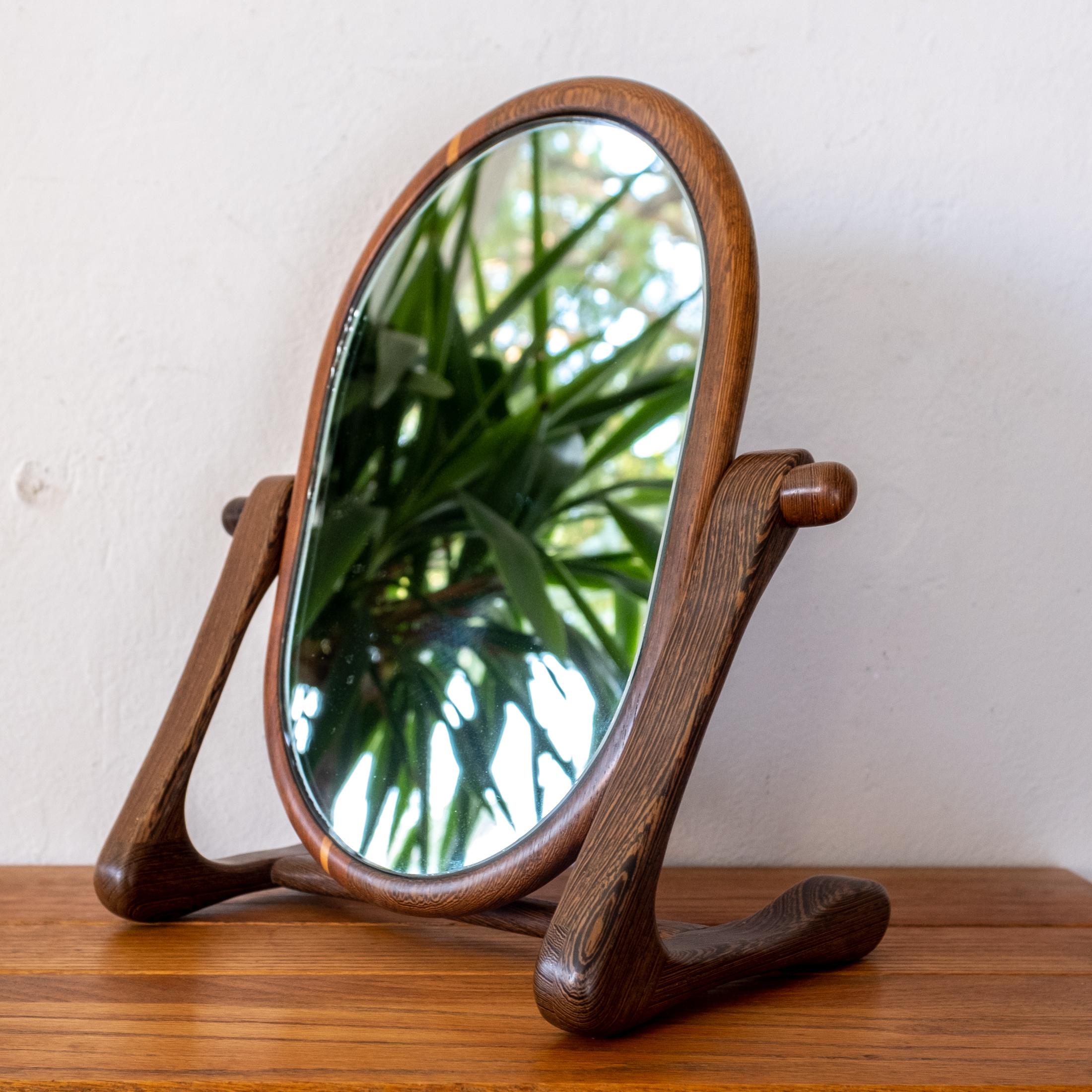 Mid-20th Century Handcrafted Mixed Wood Table Top Mirror, 1960s For Sale