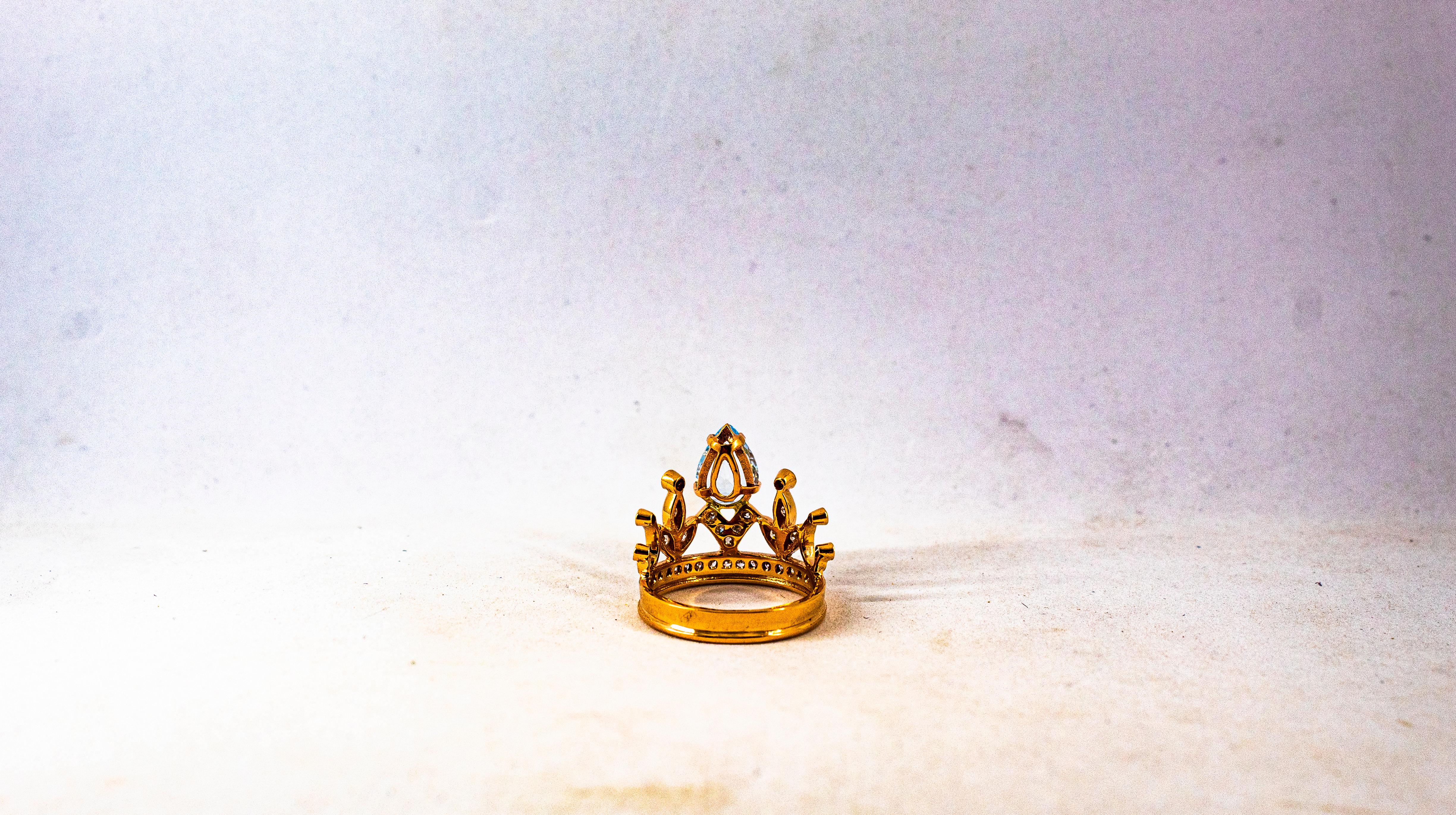 Bague de fiançailles en or rose avec diamant blanc et aigue-marine de 1,75 carat, faite à la main en vente 5