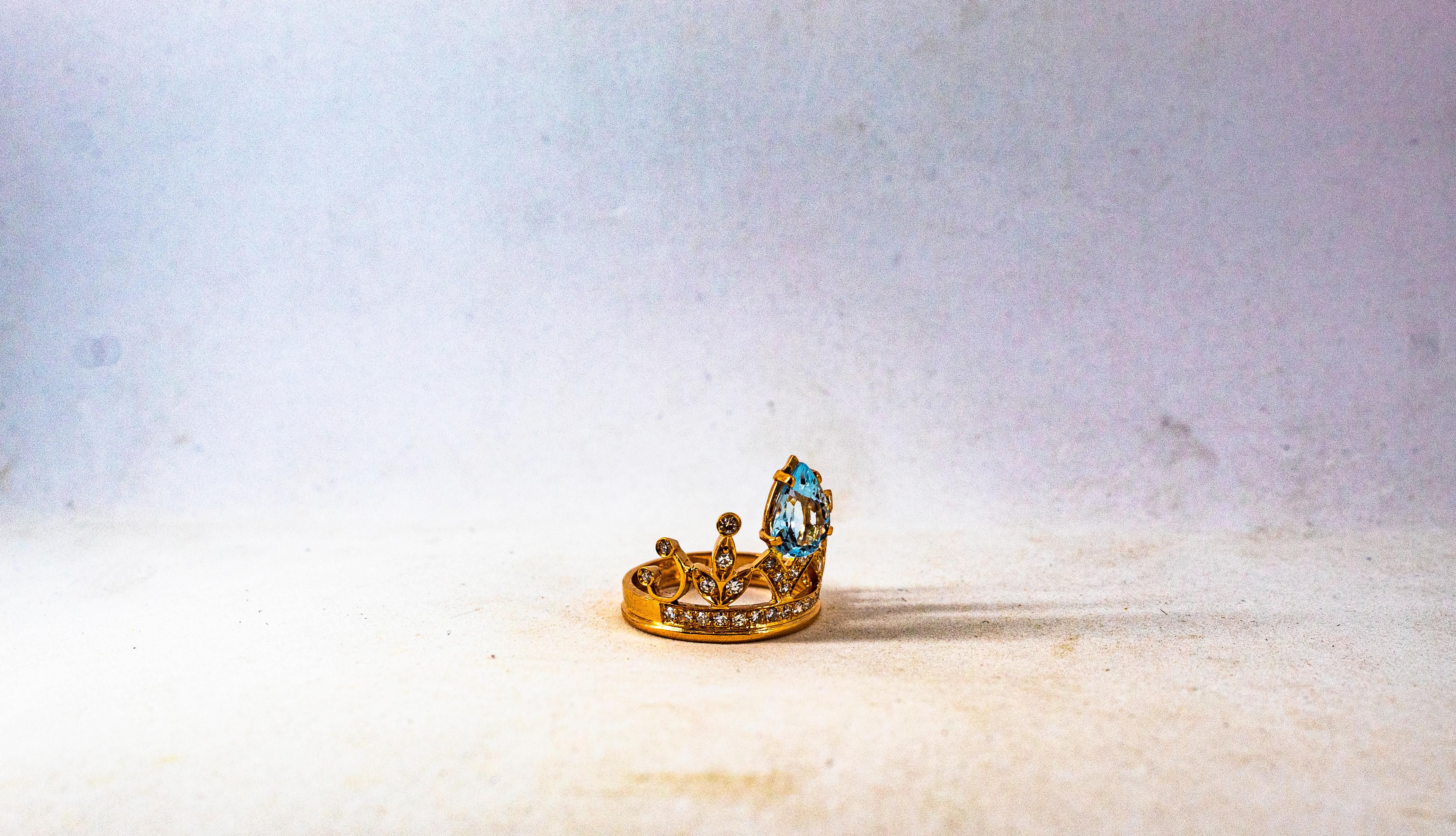 Handcrafted Modern 1.75 Carat White Diamond Aquamarine Rose Gold Engagement Ring 7