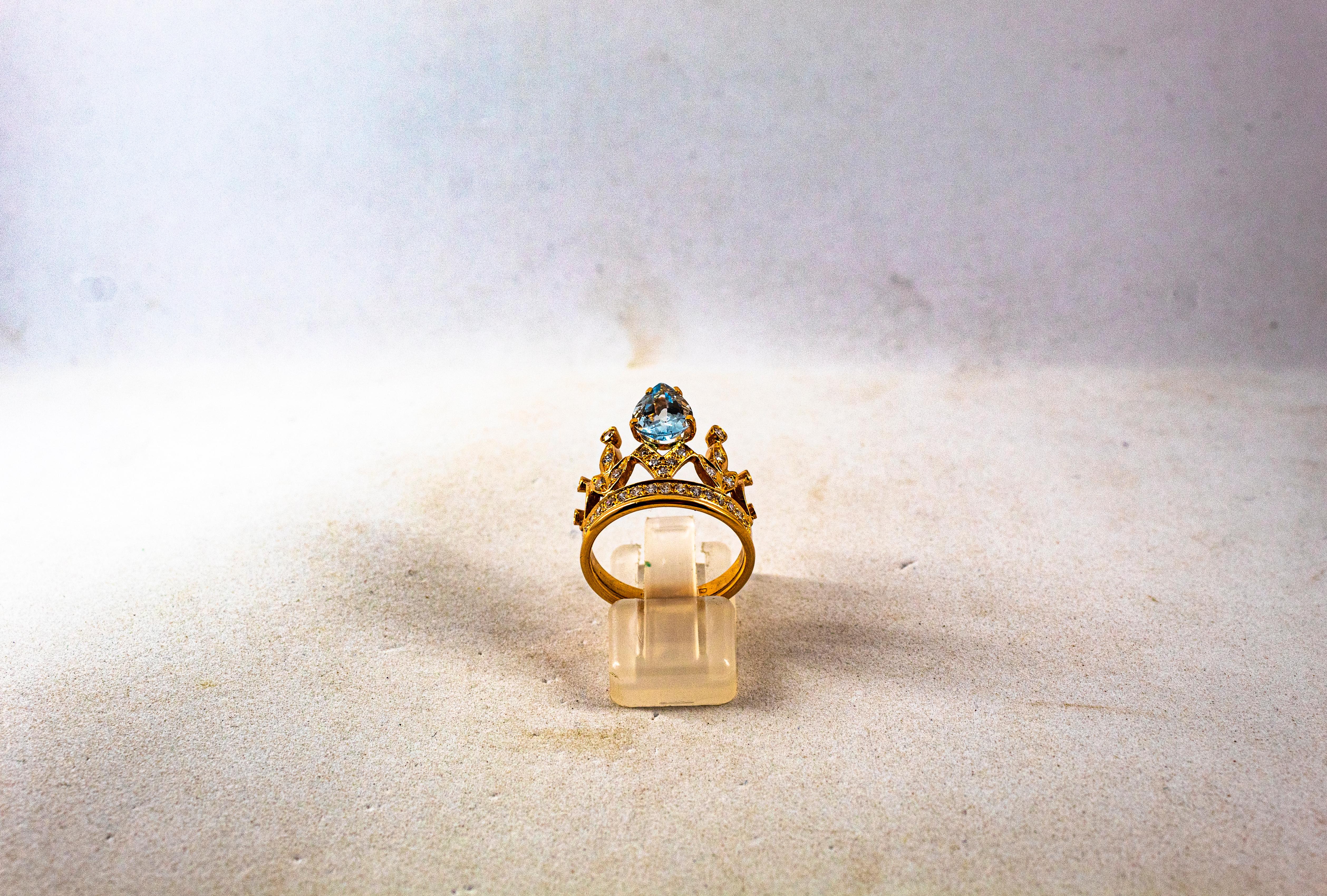 Moderne Bague de fiançailles en or rose avec diamant blanc et aigue-marine de 1,75 carat, faite à la main en vente