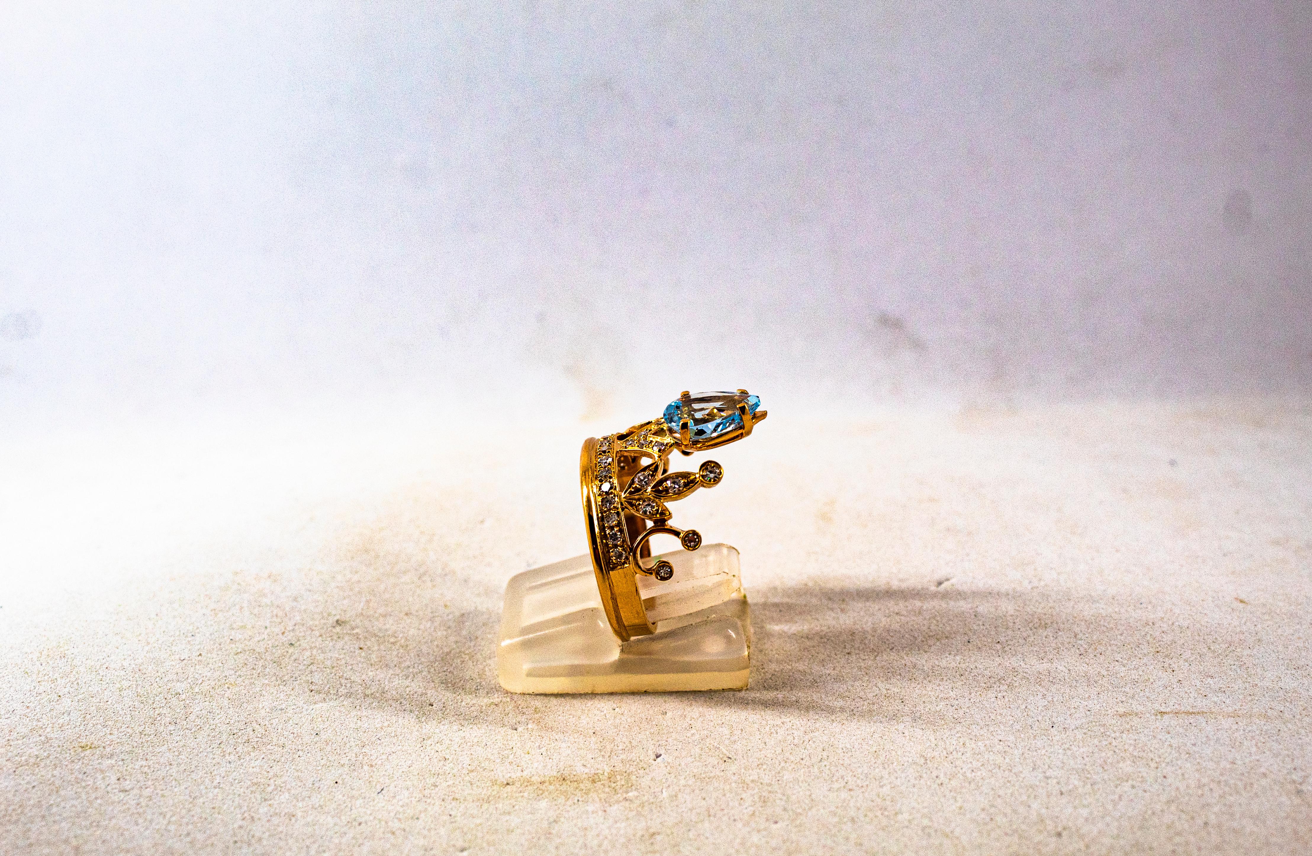 Bague de fiançailles en or rose avec diamant blanc et aigue-marine de 1,75 carat, faite à la main Neuf - En vente à Naples, IT