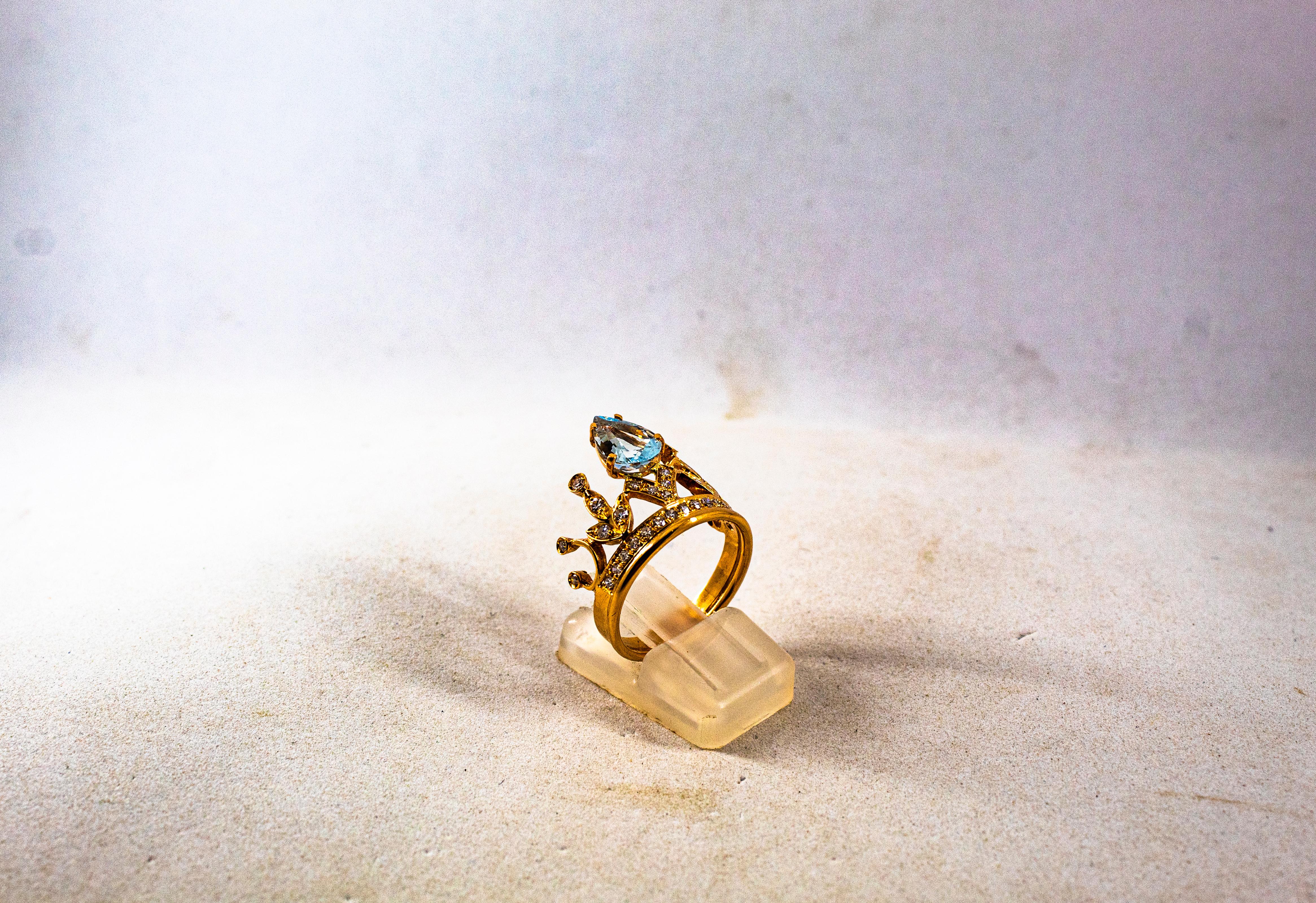 Bague de fiançailles en or rose avec diamant blanc et aigue-marine de 1,75 carat, faite à la main en vente 1