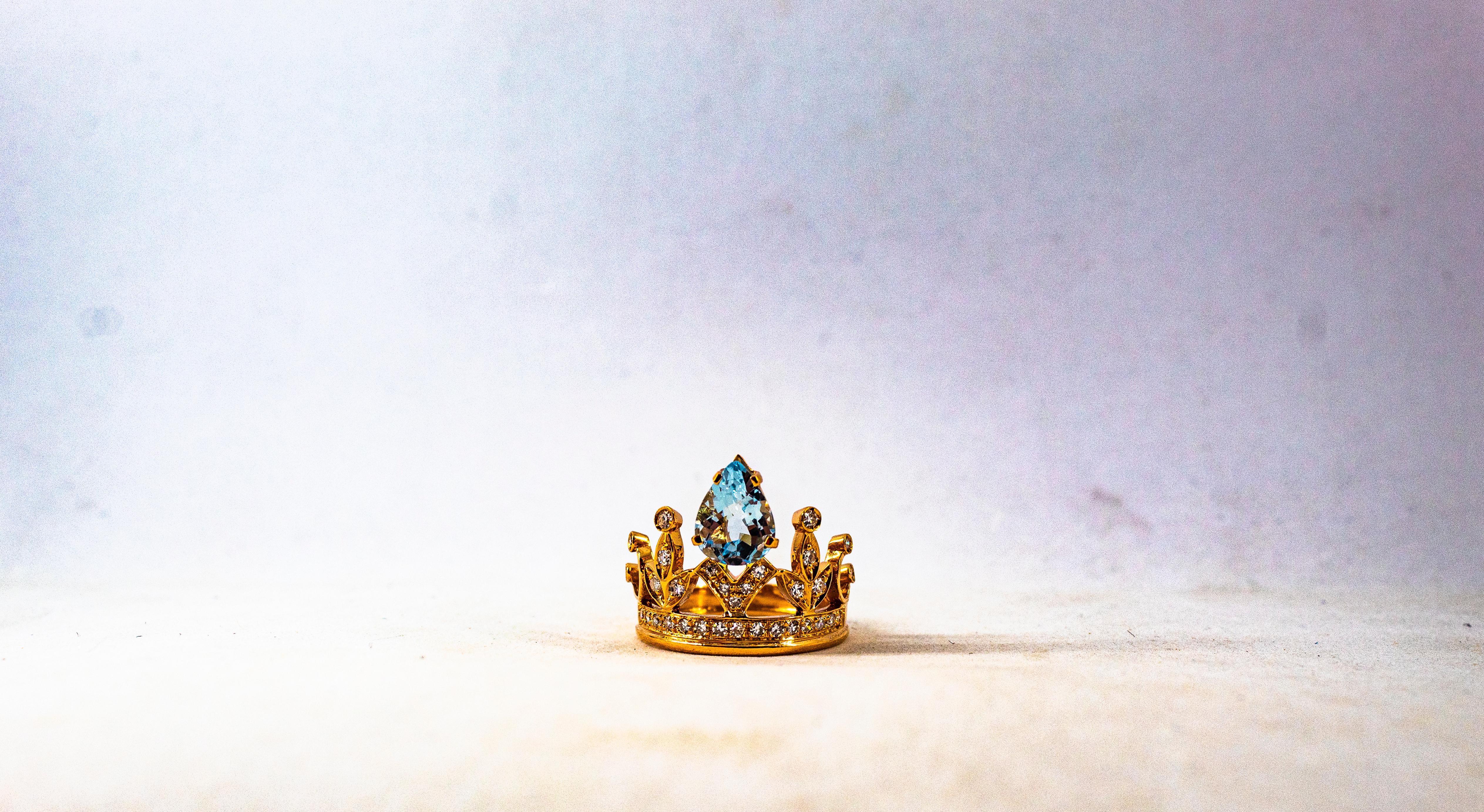 Bague de fiançailles en or rose avec diamant blanc et aigue-marine de 1,75 carat, faite à la main en vente 2
