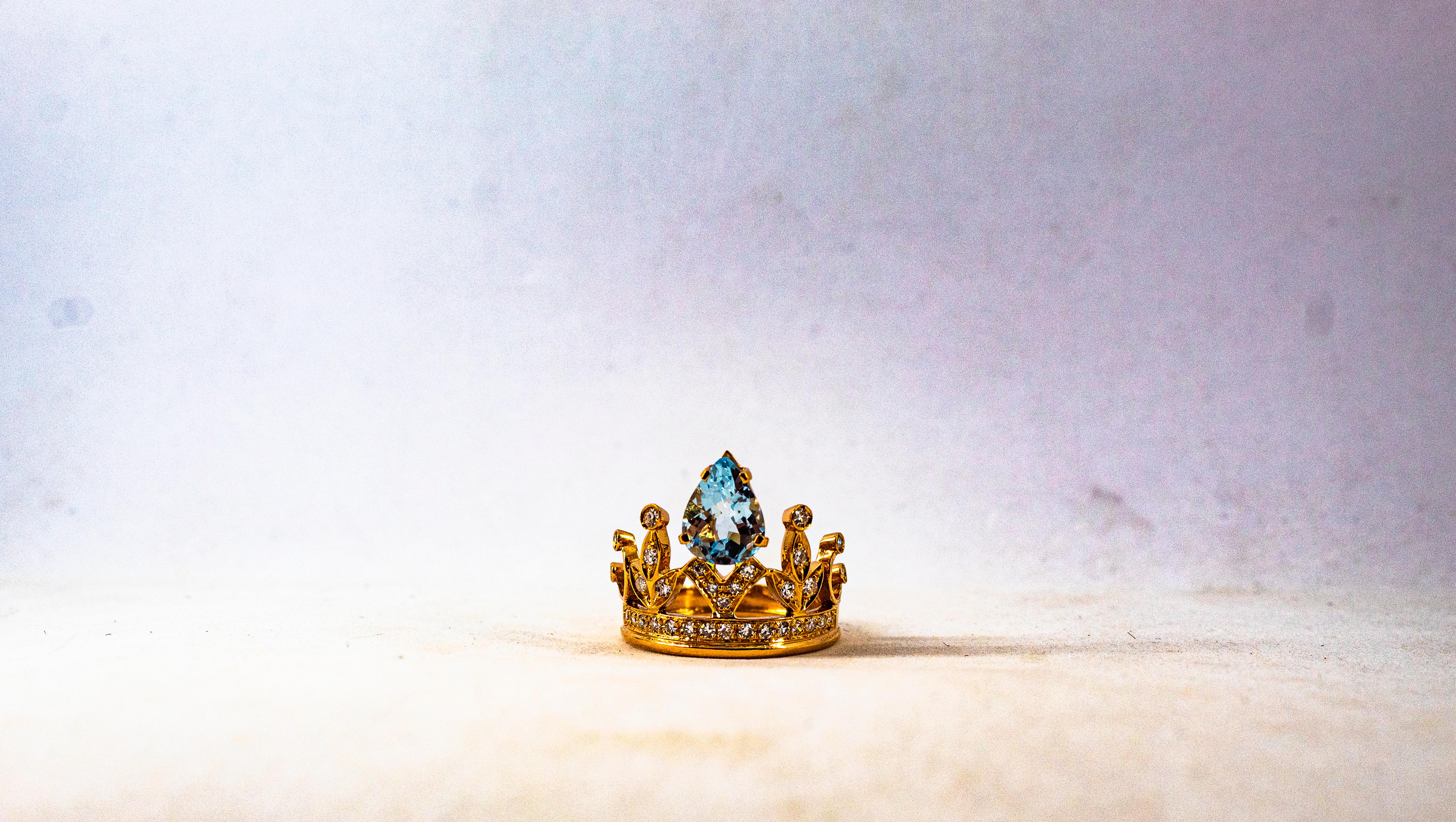 Bague de fiançailles en or rose avec diamant blanc et aigue-marine de 1,75 carat, faite à la main en vente 3