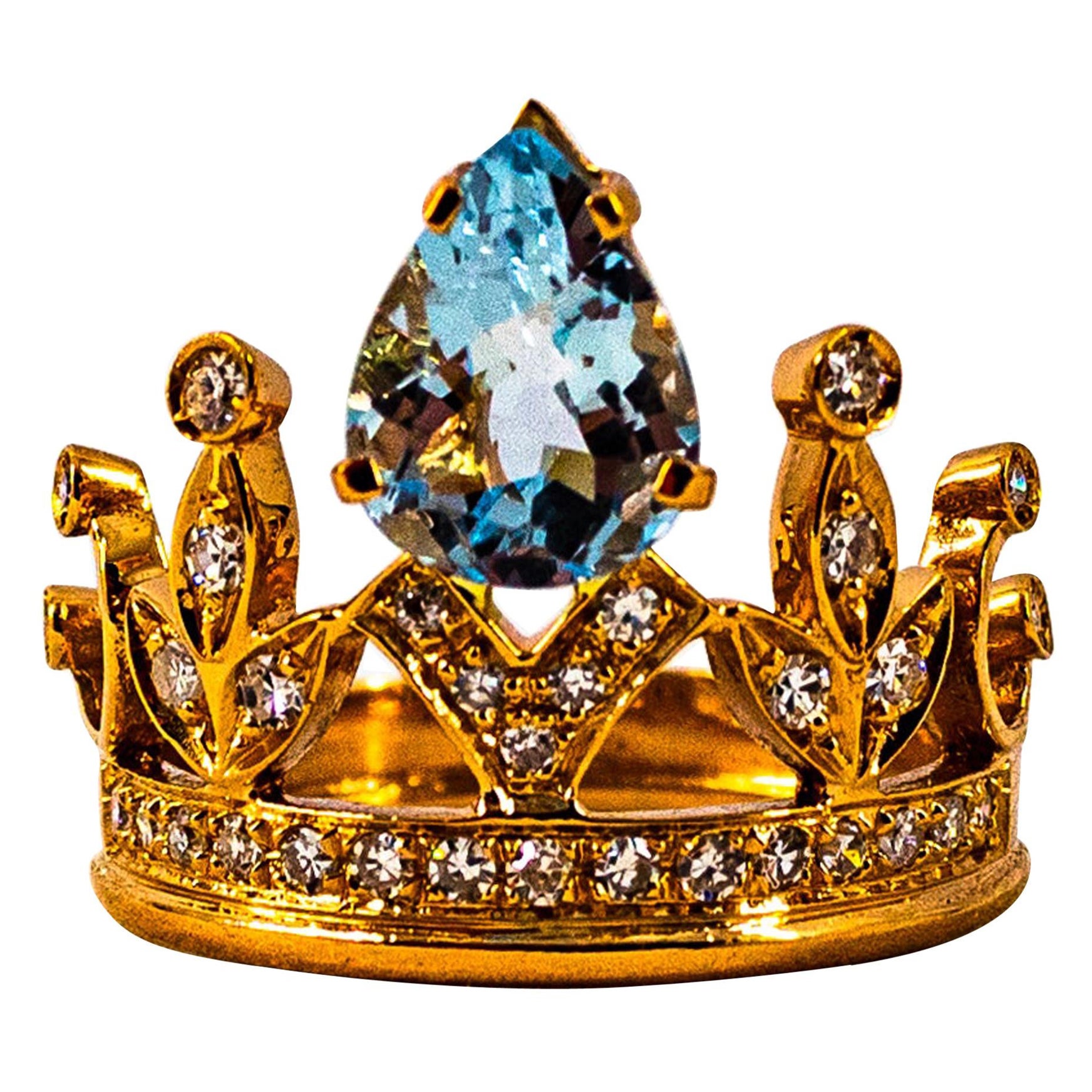 Bague de fiançailles en or rose avec diamant blanc et aigue-marine de 1,75 carat, faite à la main en vente