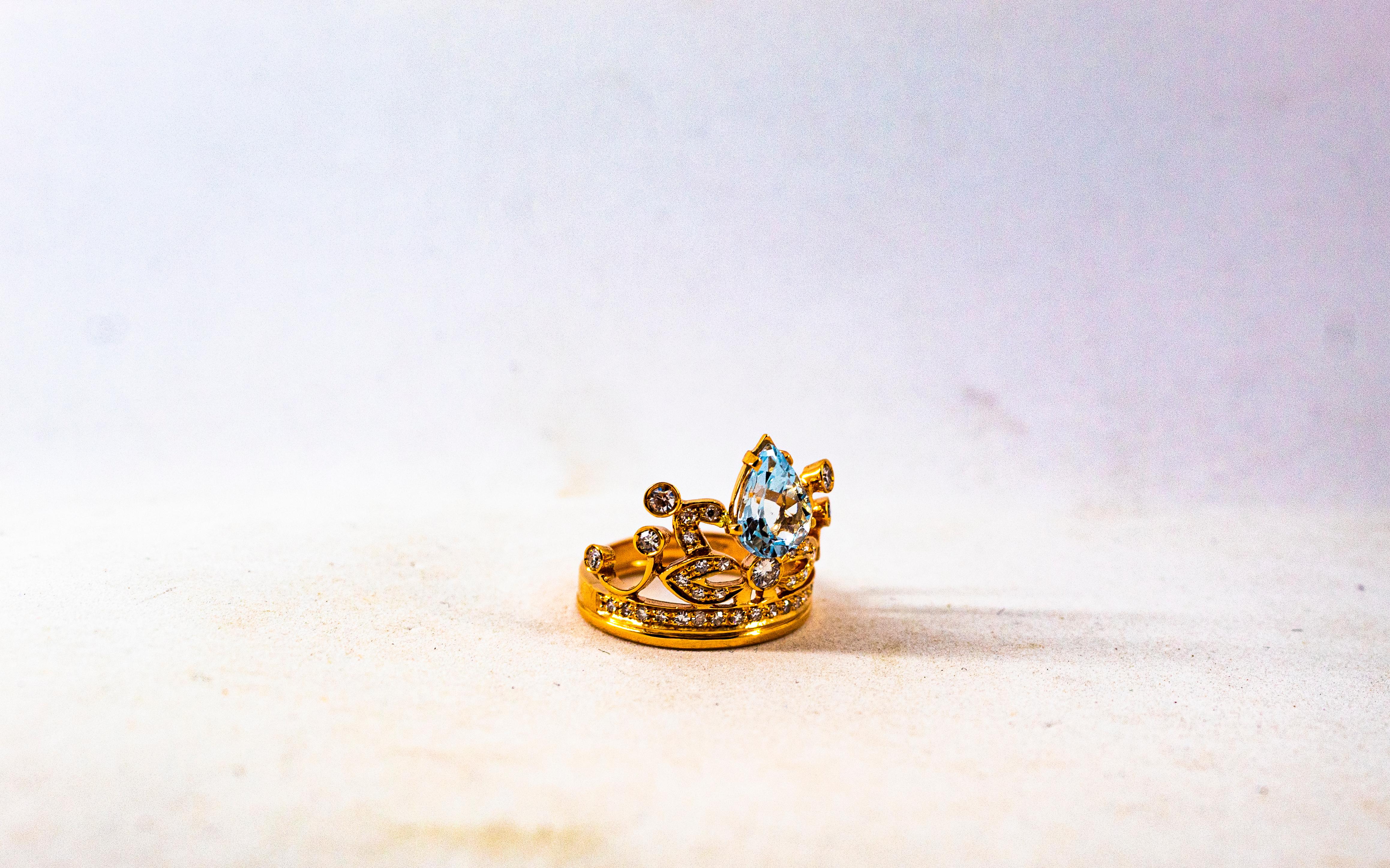 Anillo de compromiso artesanal moderno de oro rosa con diamante blanco y aguamarina de 1.85 quilates en venta 6