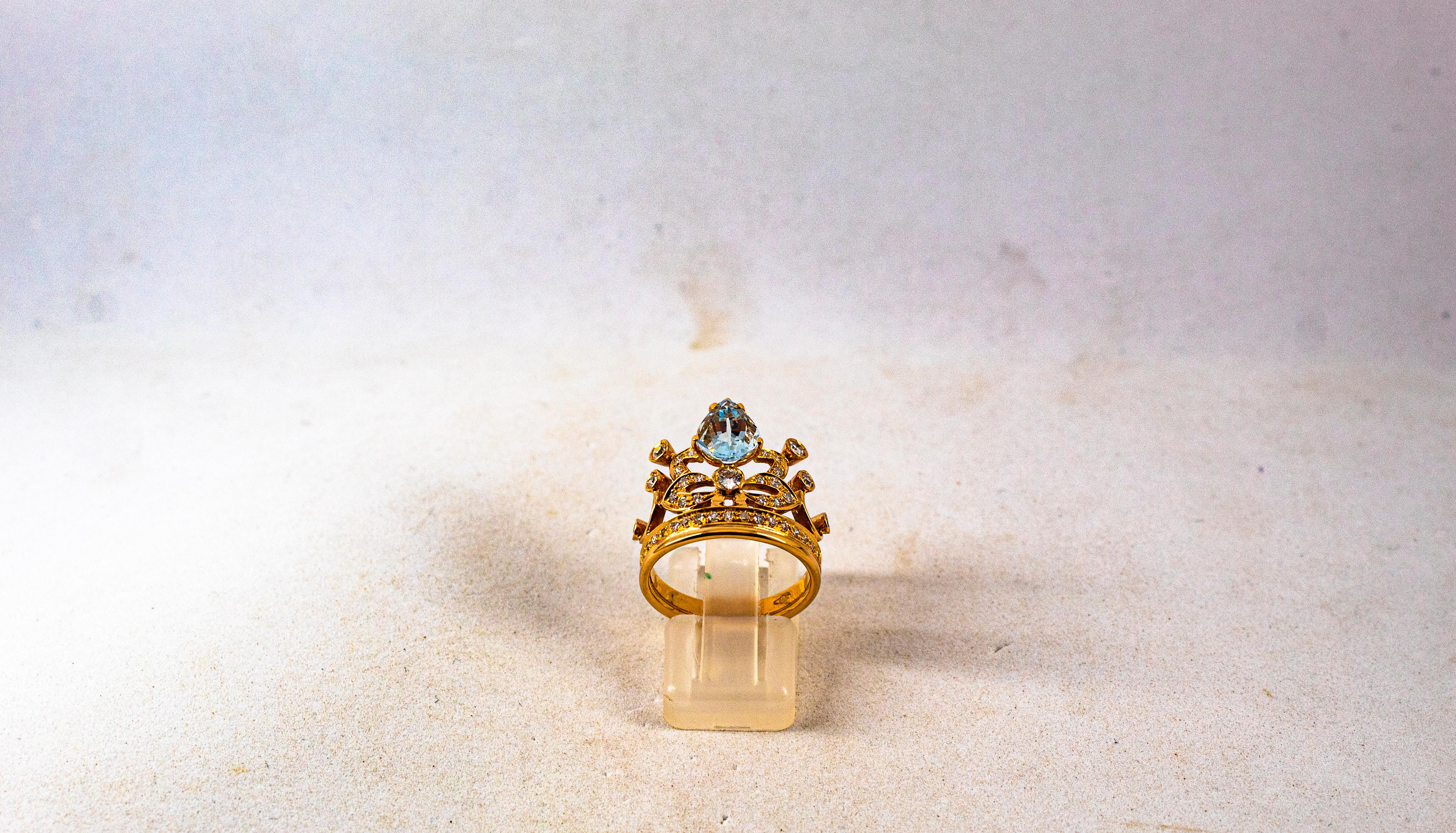 This Ring is made of 14K Rose Gold.
This Ring has 0.45 Carats of White Brilliant Cut Diamonds.
This Ring has a 1.40 Carats Pear Cut Aquamarine.

Size ITA: 15 USA: 7 1/4

We're a workshop so every piece is handmade, customizable and resizable.