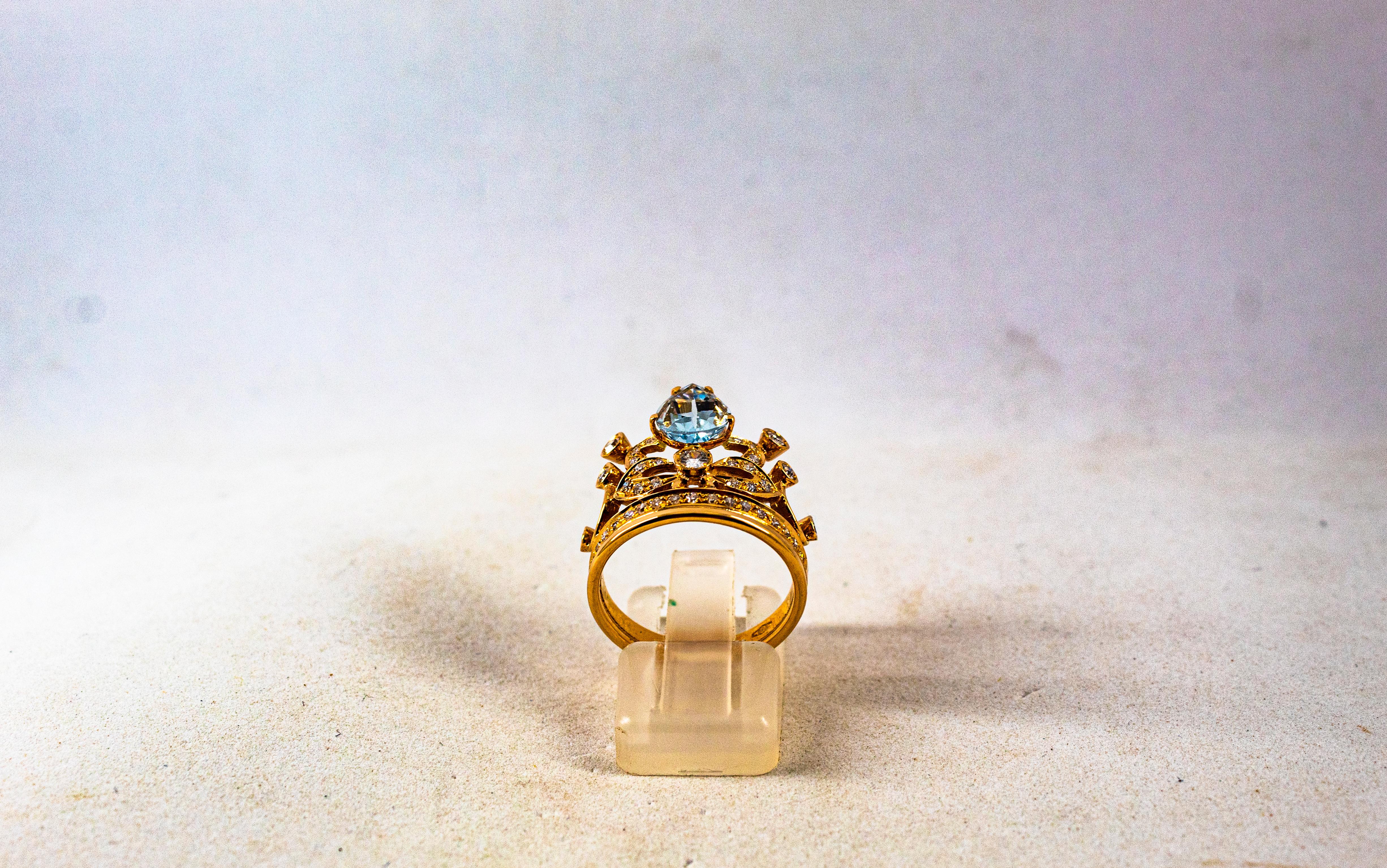 Brilliant Cut Handcrafted Modern 1.85 Carat White Diamond Aquamarine Rose Gold Engagement Ring