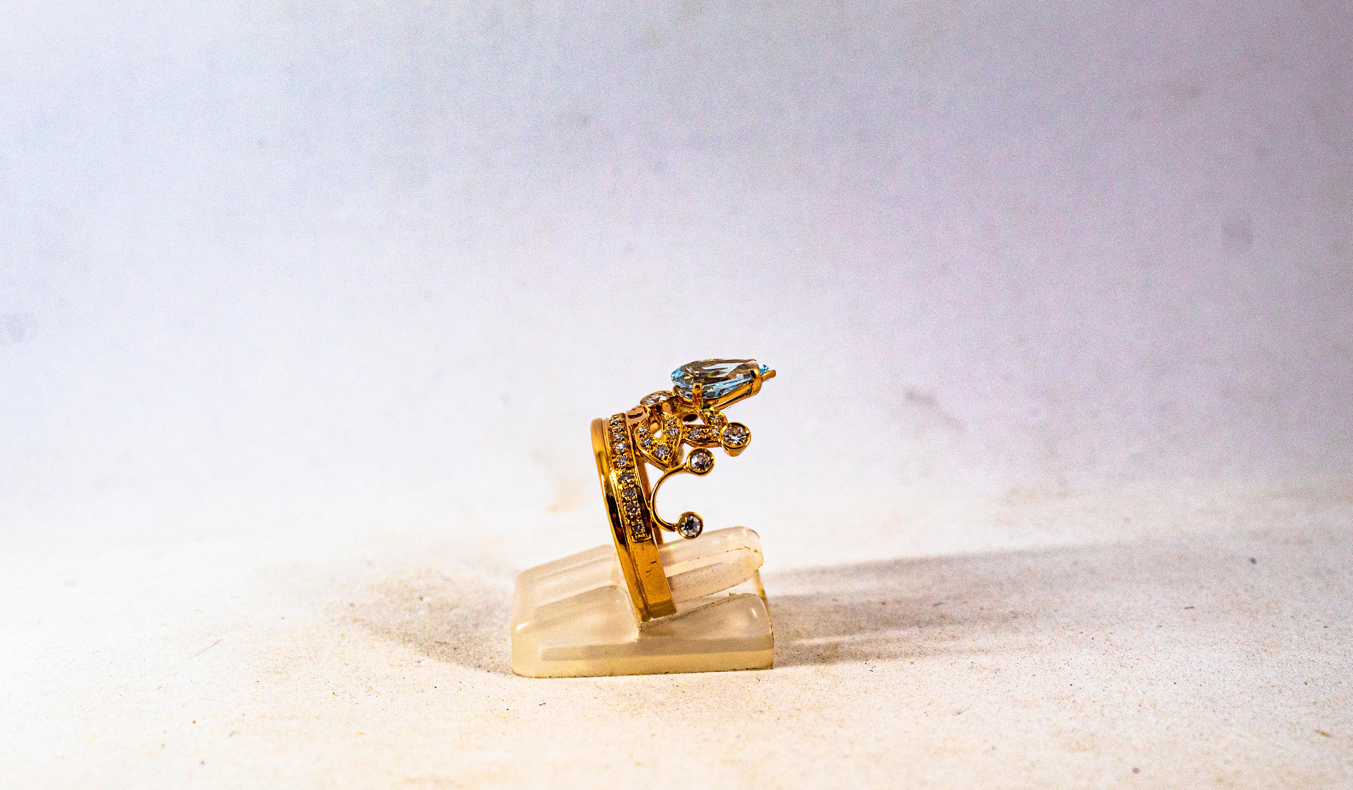 Femenino o masculino Anillo de compromiso artesanal moderno de oro rosa con diamante blanco y aguamarina de 1.85 quilates en venta