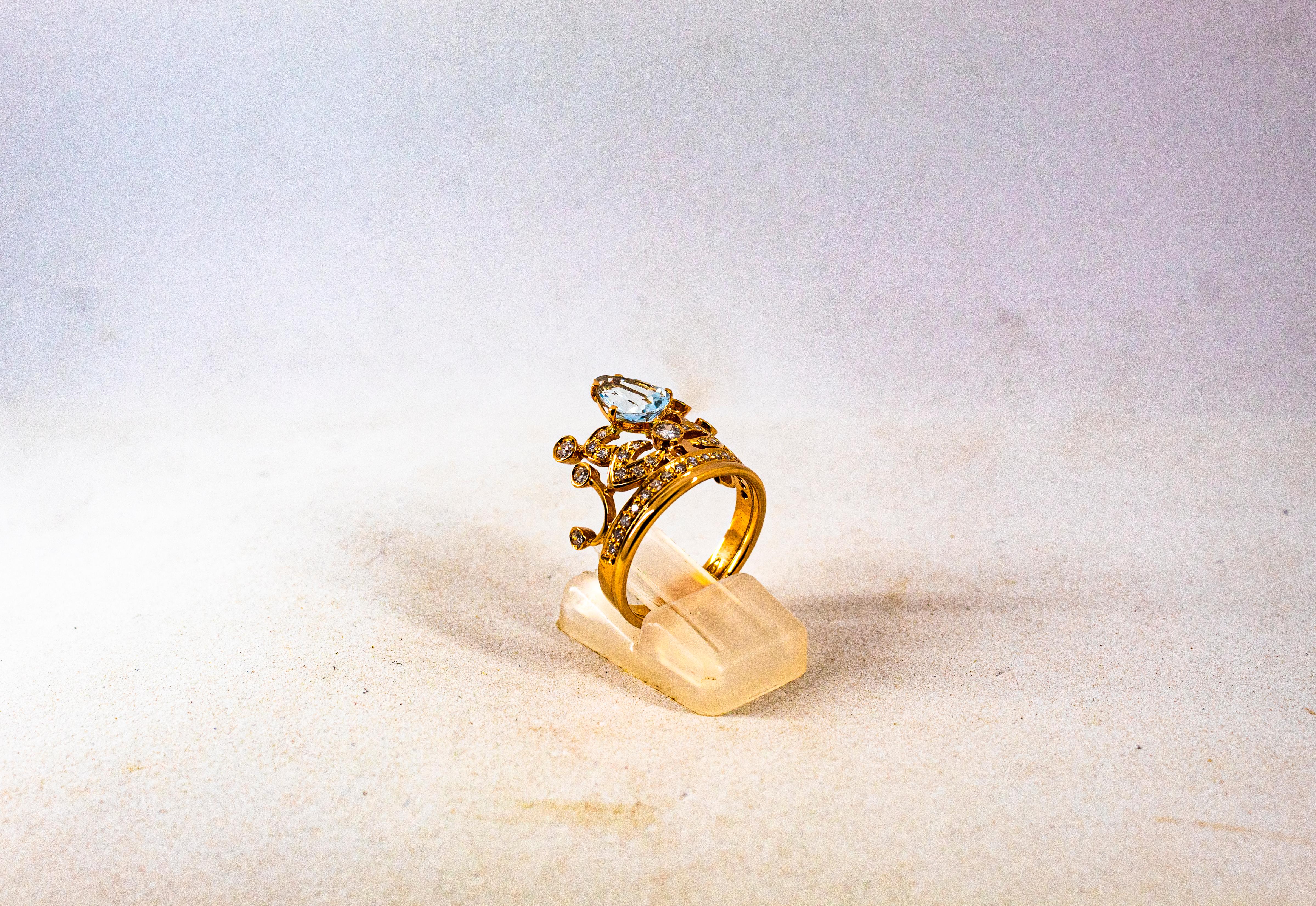 Handcrafted Modern 1.85 Carat White Diamond Aquamarine Rose Gold Engagement Ring 2