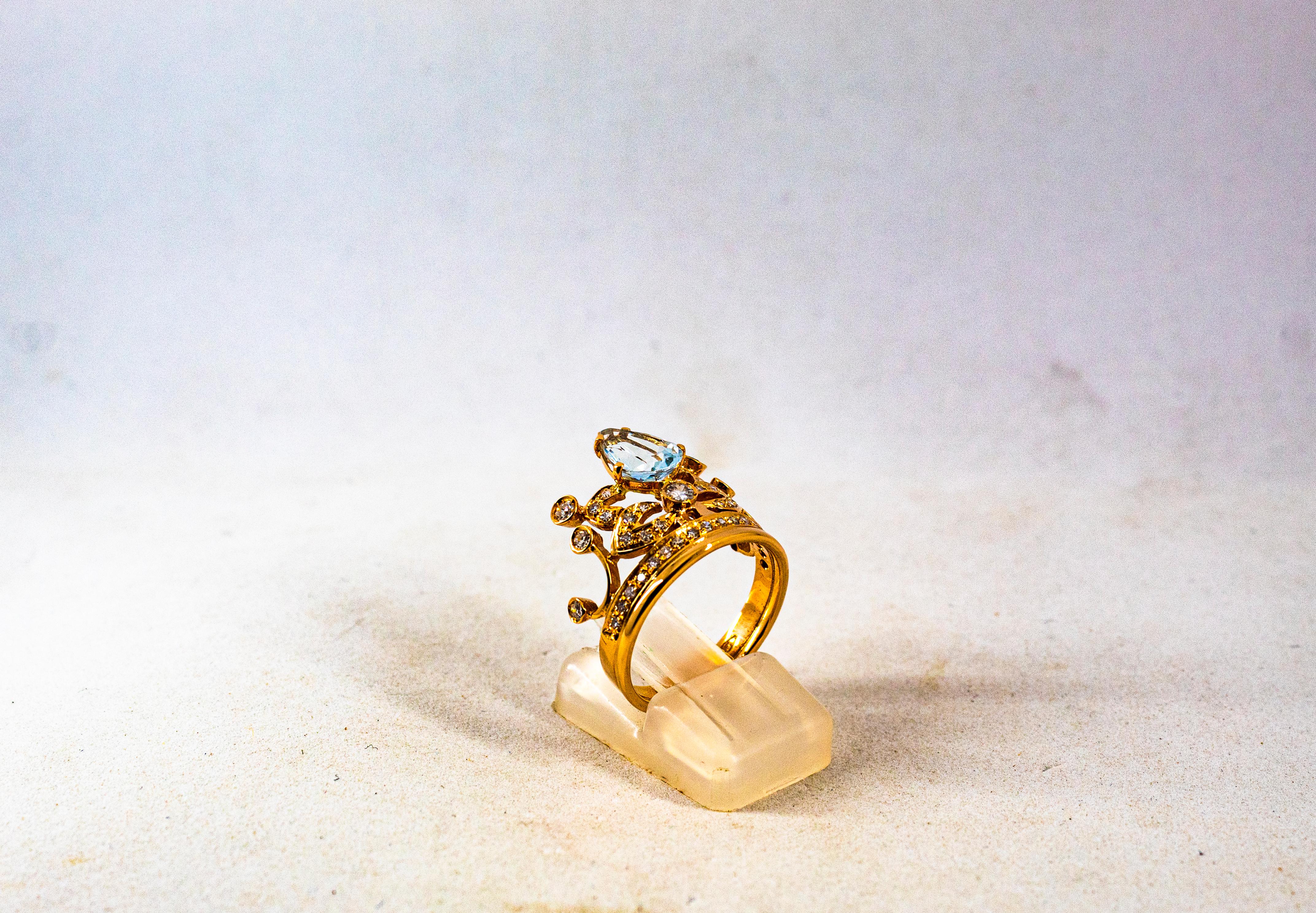 Anillo de compromiso artesanal moderno de oro rosa con diamante blanco y aguamarina de 1.85 quilates en venta 2
