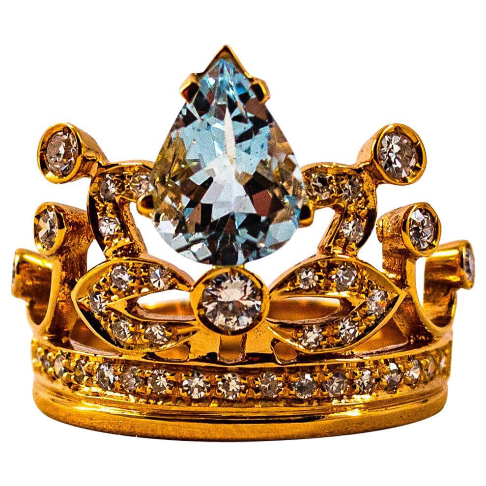 Bague de fiançailles moderne en or rose avec aigue-marine et diamant blanc de 1,85 carat, fabriquée à la main en vente