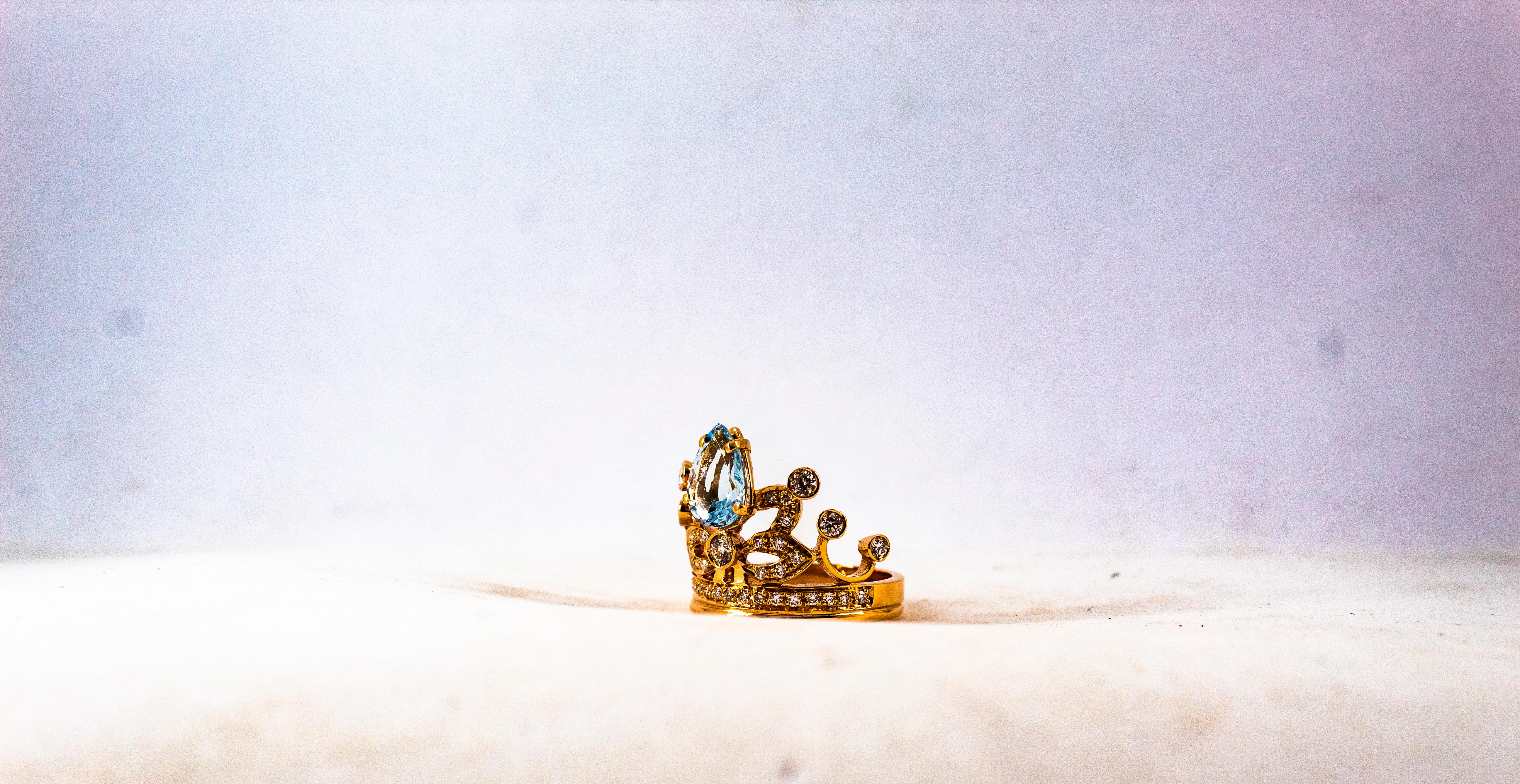 Handcrafted Modern 1.90 Carat White Diamond Aquamarine Rose Gold Engagement Ring 8