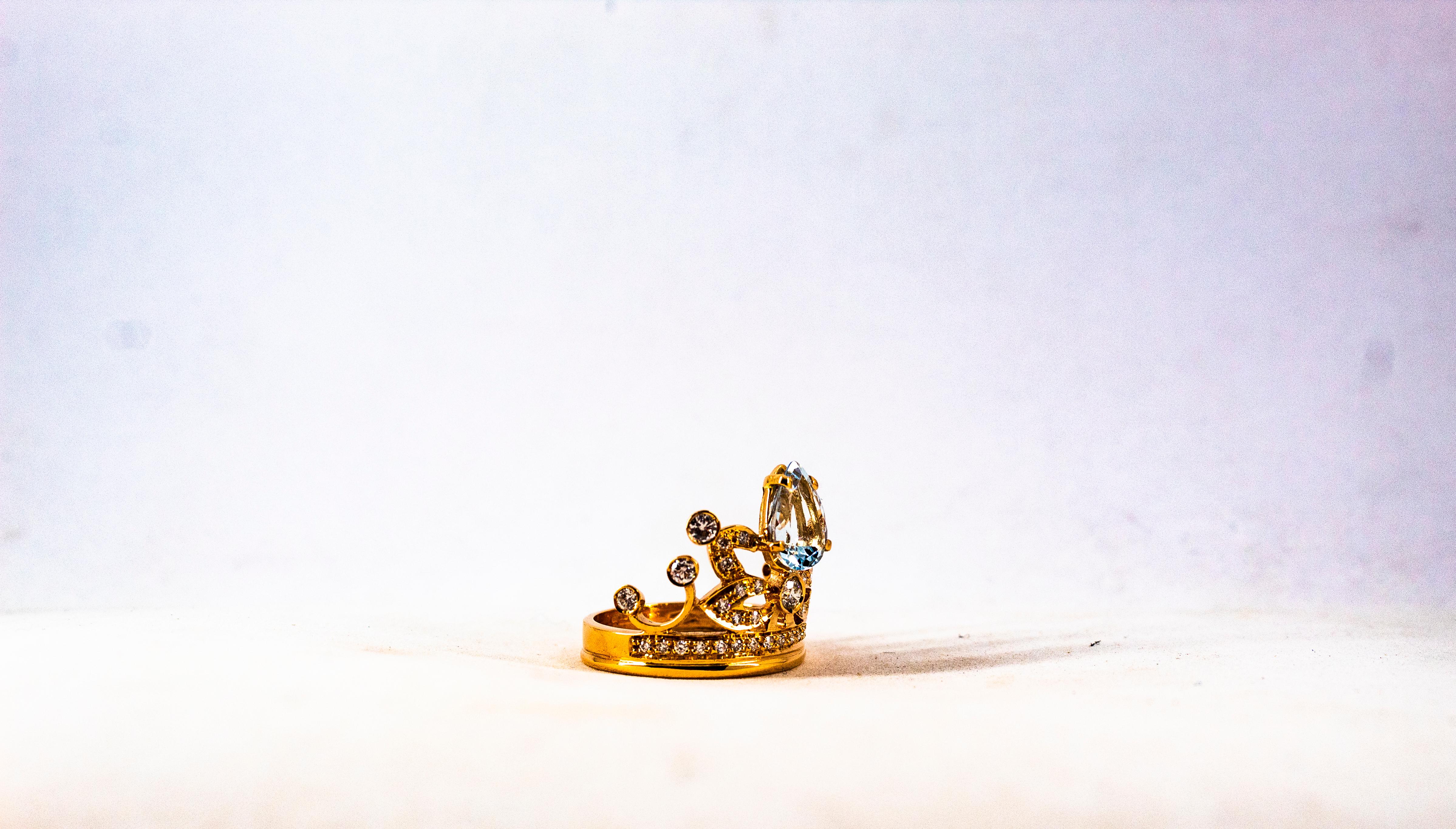 Handcrafted Modern 1.90 Carat White Diamond Aquamarine Rose Gold Engagement Ring 13