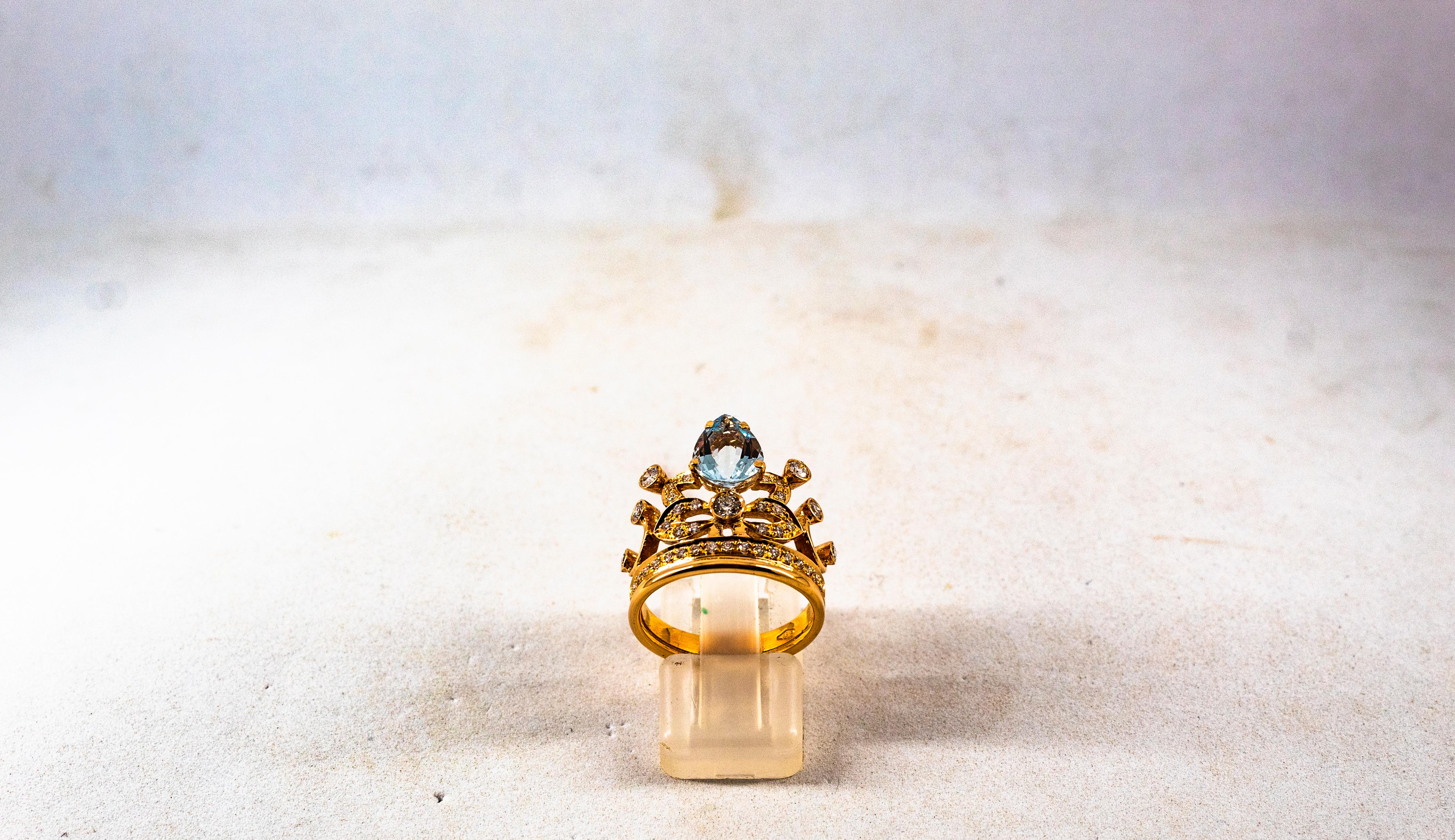 Brilliant Cut Handcrafted Modern 1.90 Carat White Diamond Aquamarine Rose Gold Engagement Ring