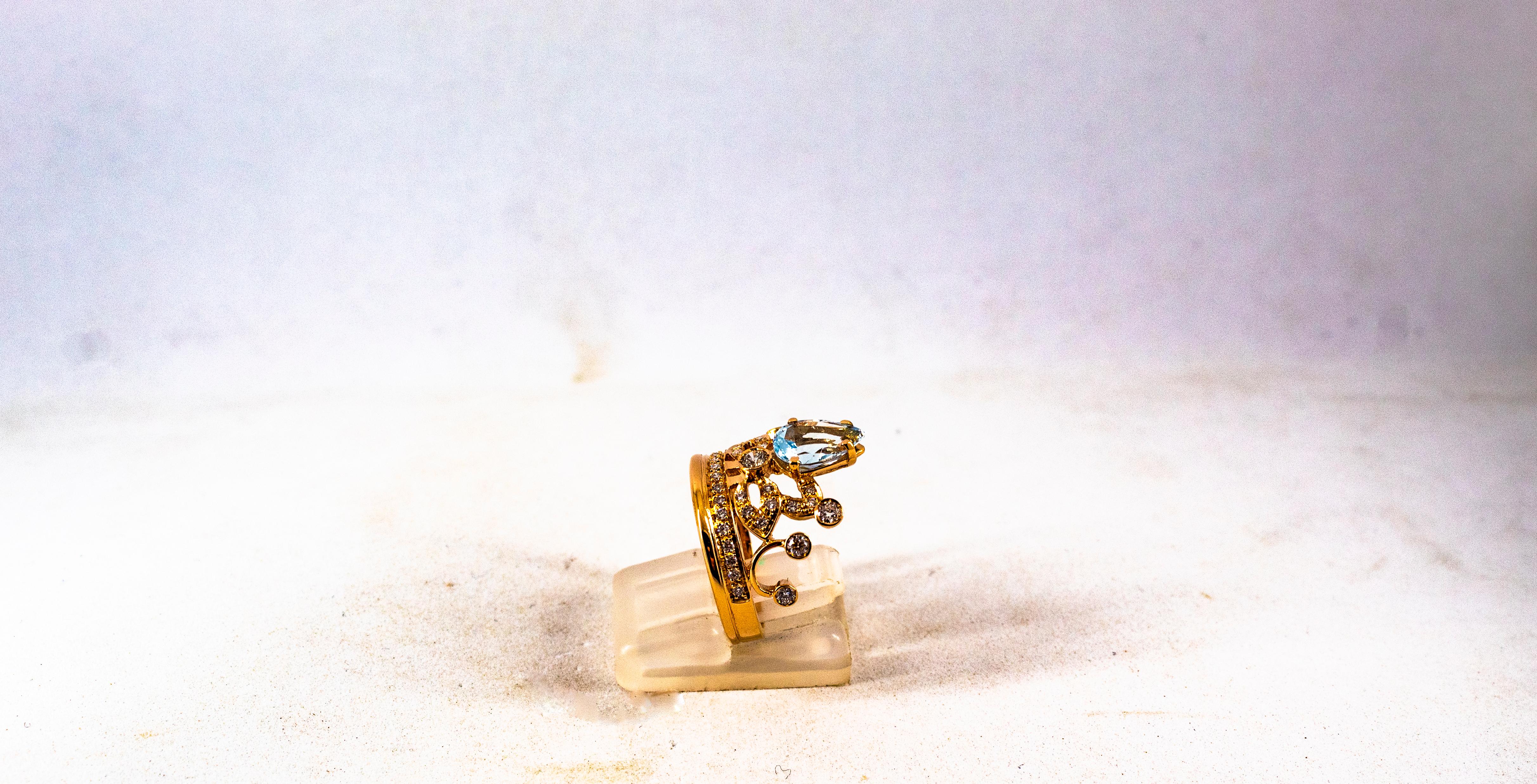 Handcrafted Modern 1.90 Carat White Diamond Aquamarine Rose Gold Engagement Ring 1