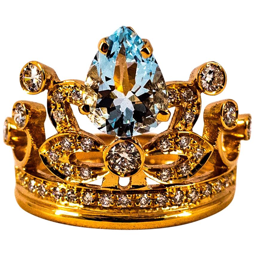 Handcrafted Modern 1.90 Carat White Diamond Aquamarine Rose Gold Engagement Ring