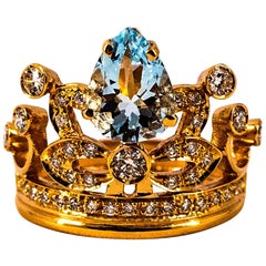 Handcrafted Modern 1.90 Carat White Diamond Aquamarine Rose Gold Engagement Ring