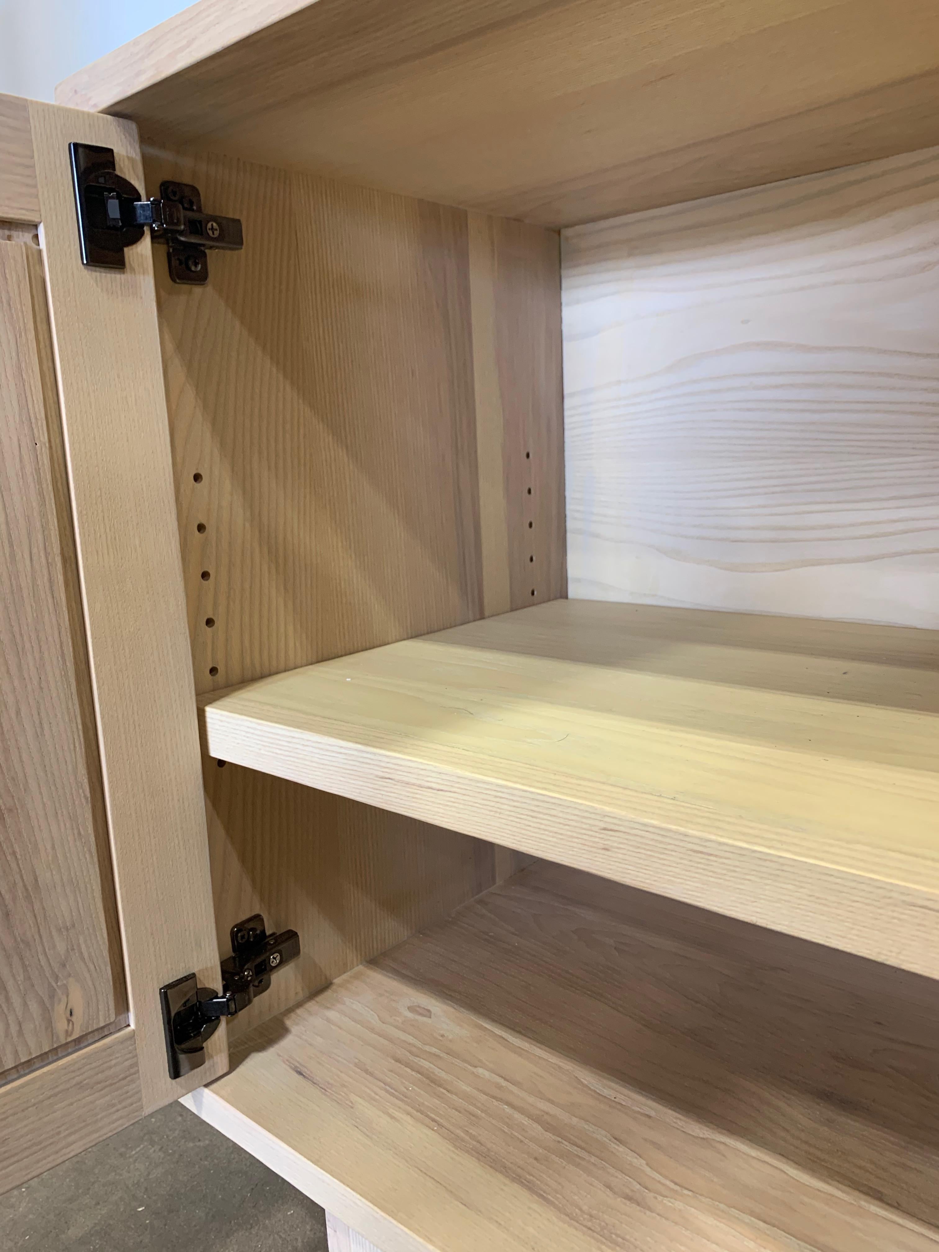 Handcrafted Modern Ash Sideboard with White Washed Finish In Good Condition In Three Rivers, MA