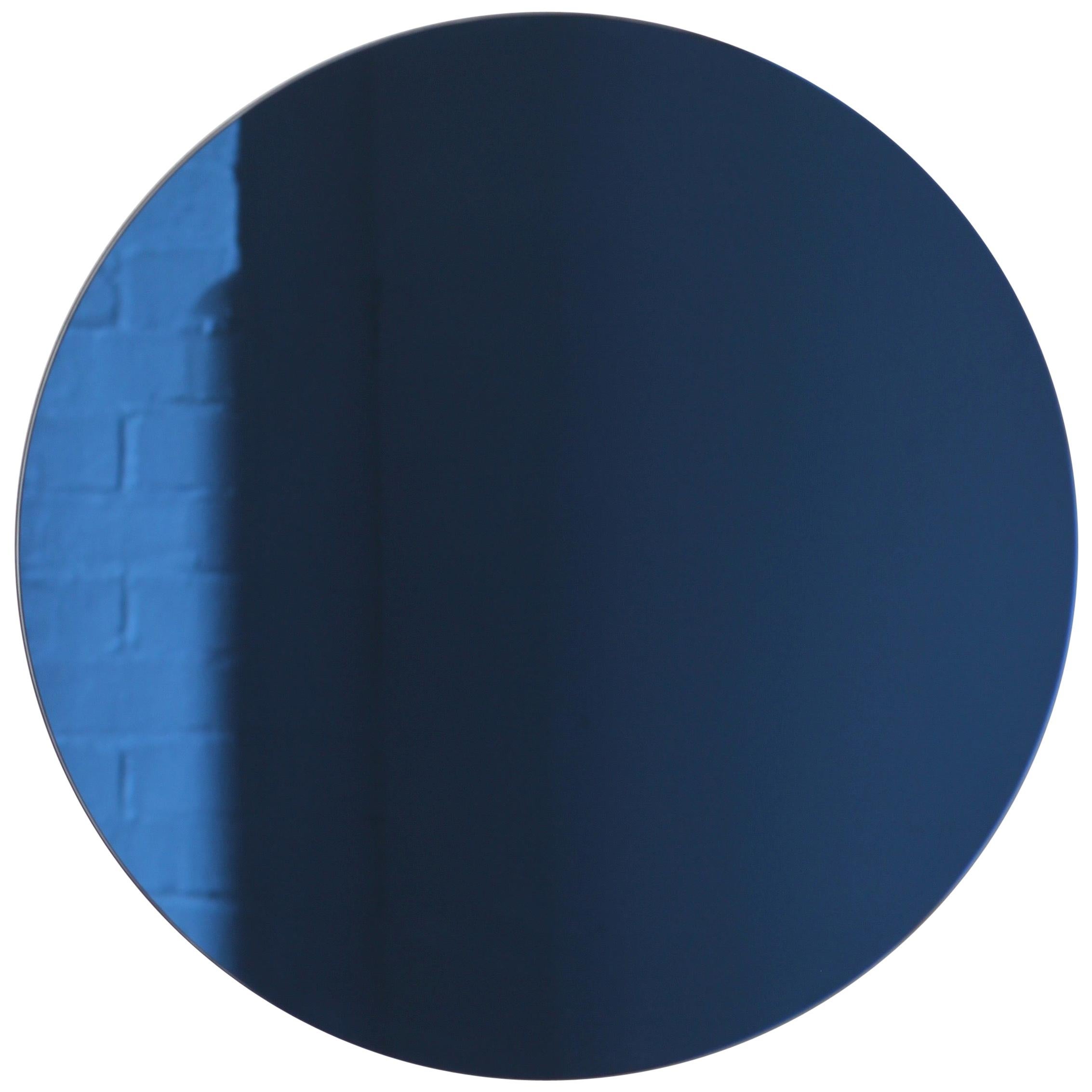 Orbis Blue Tinted Round Contemporary Frameless Mirror - Regular